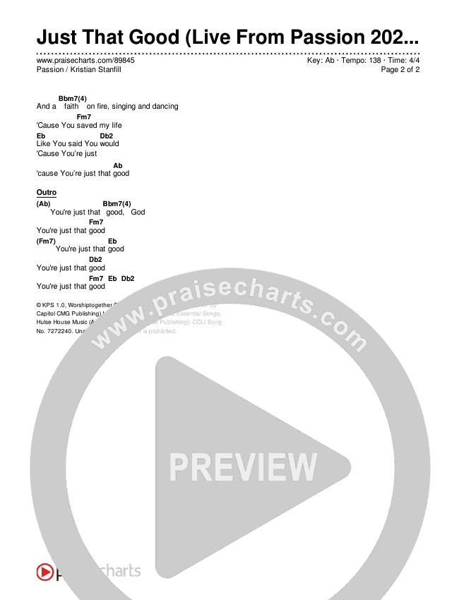 Just That Good (Live From Passion 2026) Chords & Lyrics (Passion / Kristian Stanfill)