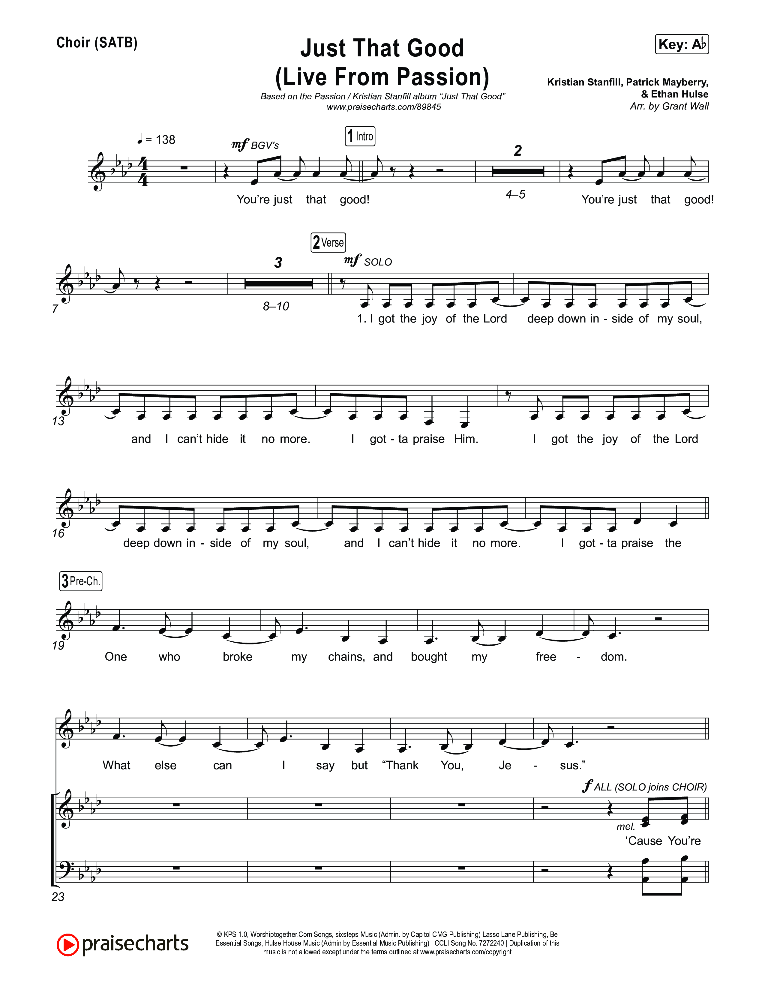 Just That Good (Live From Passion 2026) Choir Sheet (SATB) (Passion / Kristian Stanfill)