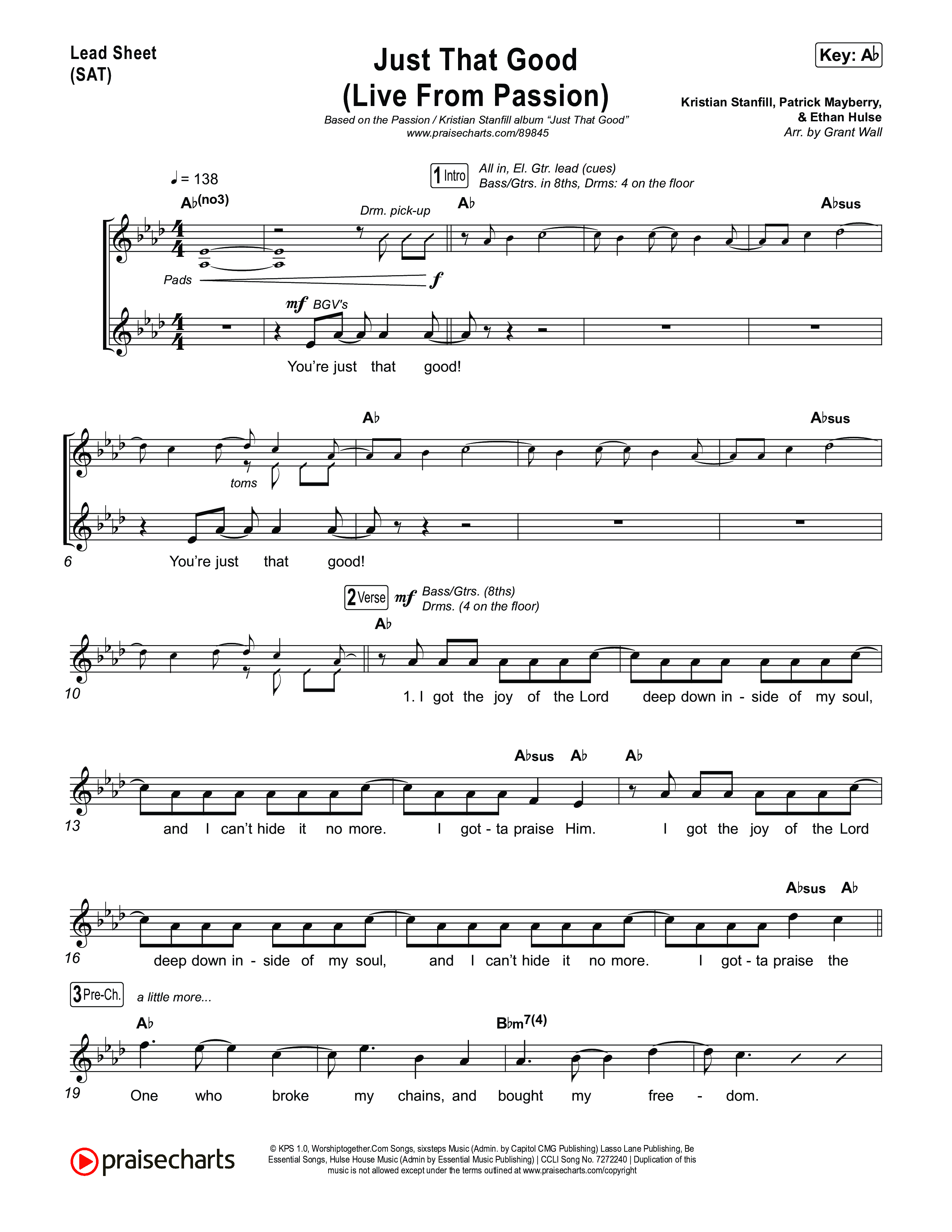 Just That Good (Live From Passion 2026) Lead Sheet (SAT) (Passion / Kristian Stanfill)
