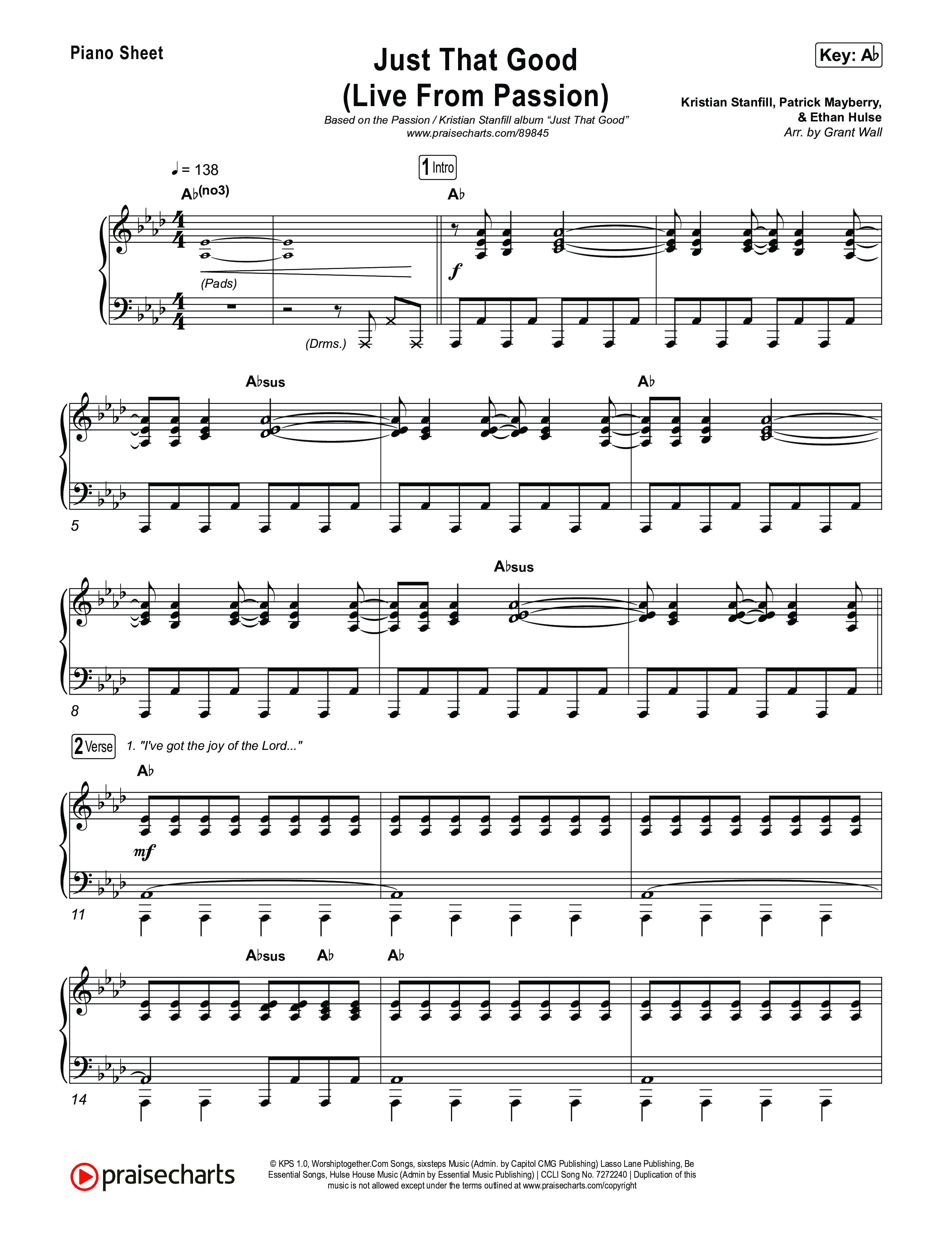 Just That Good (Live From Passion 2026) Piano Sheet (Passion / Kristian Stanfill)