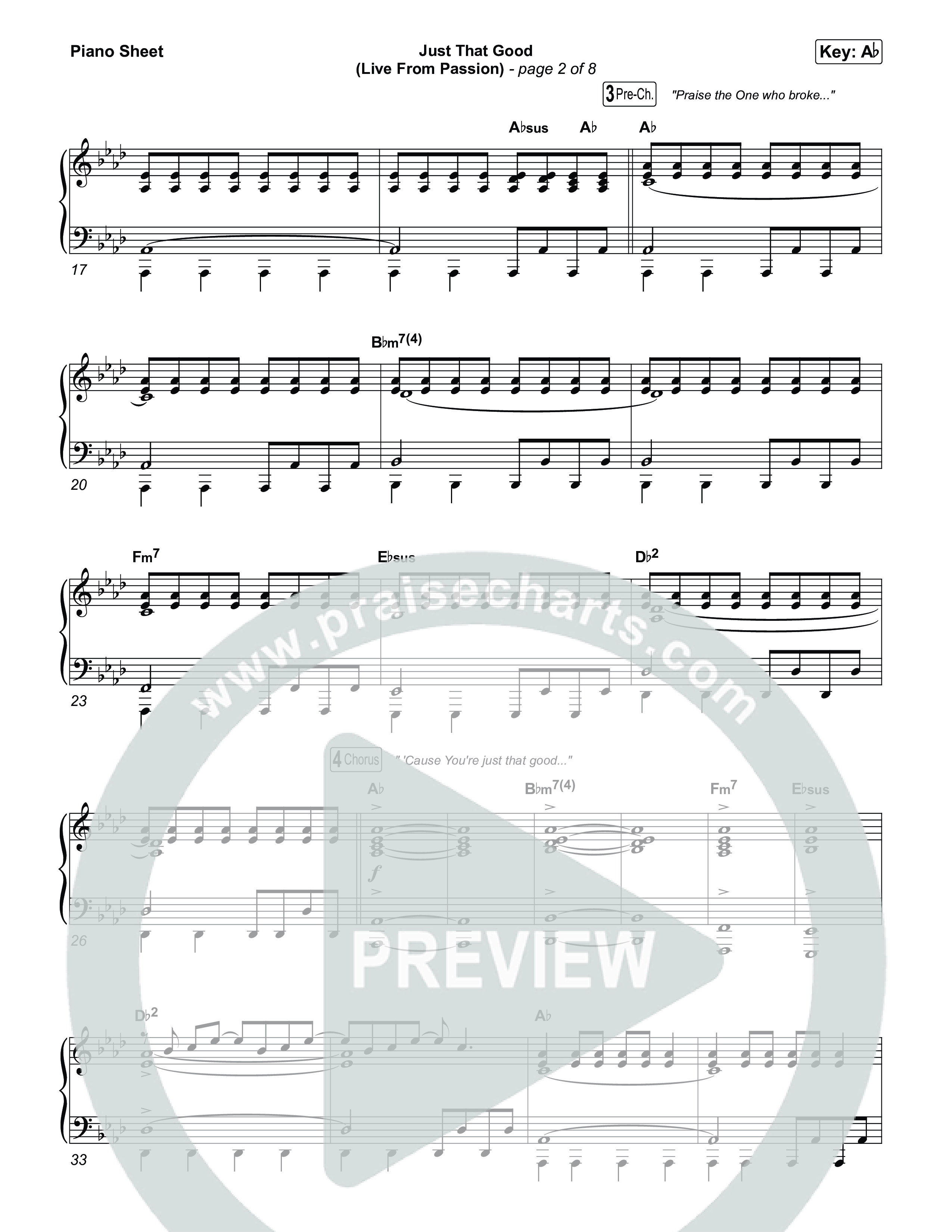 Just That Good (Live From Passion 2026) Piano Sheet (Passion / Kristian Stanfill)