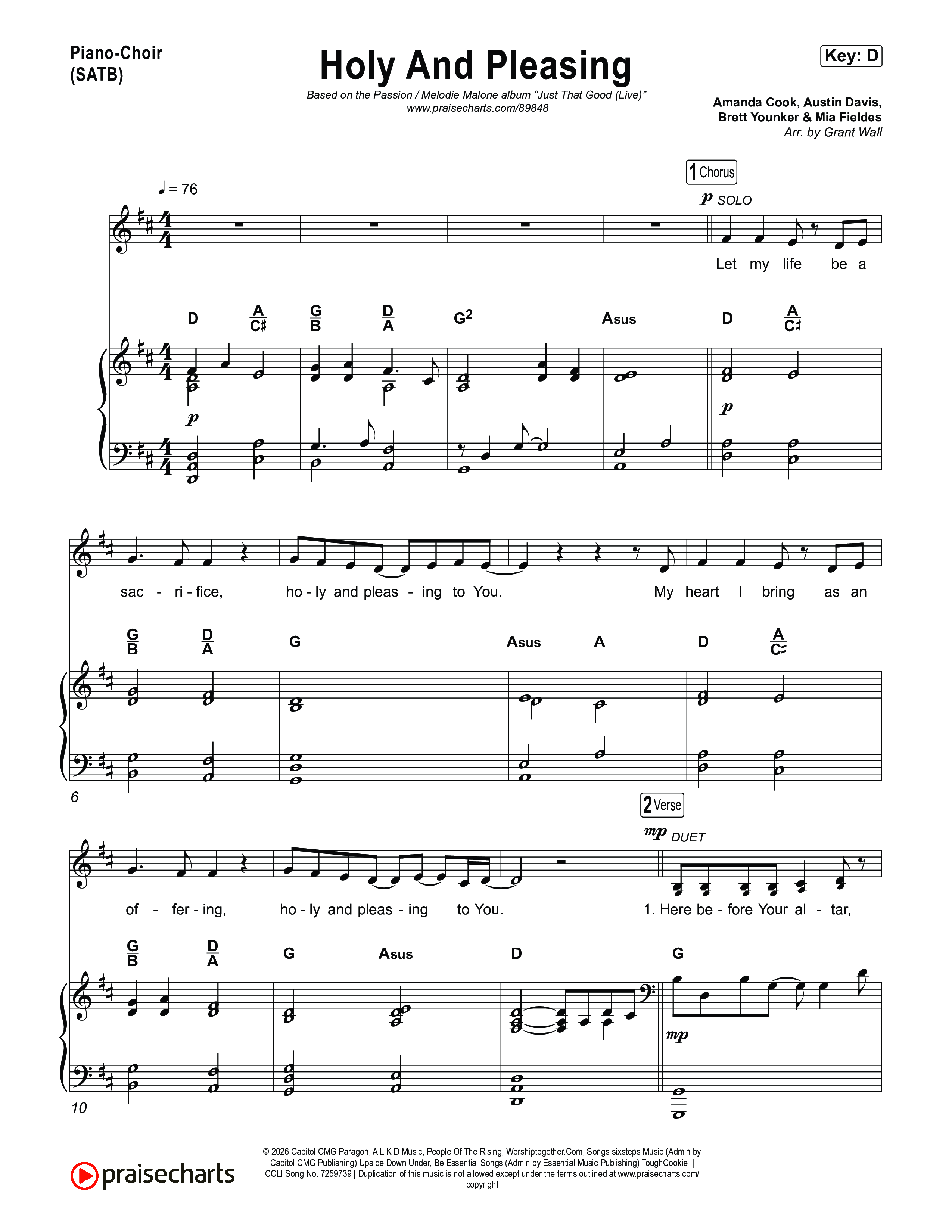 Holy And Pleasing (Live From Passion 2026) Piano/Vocal Pack (Passion / Melodie Malone)