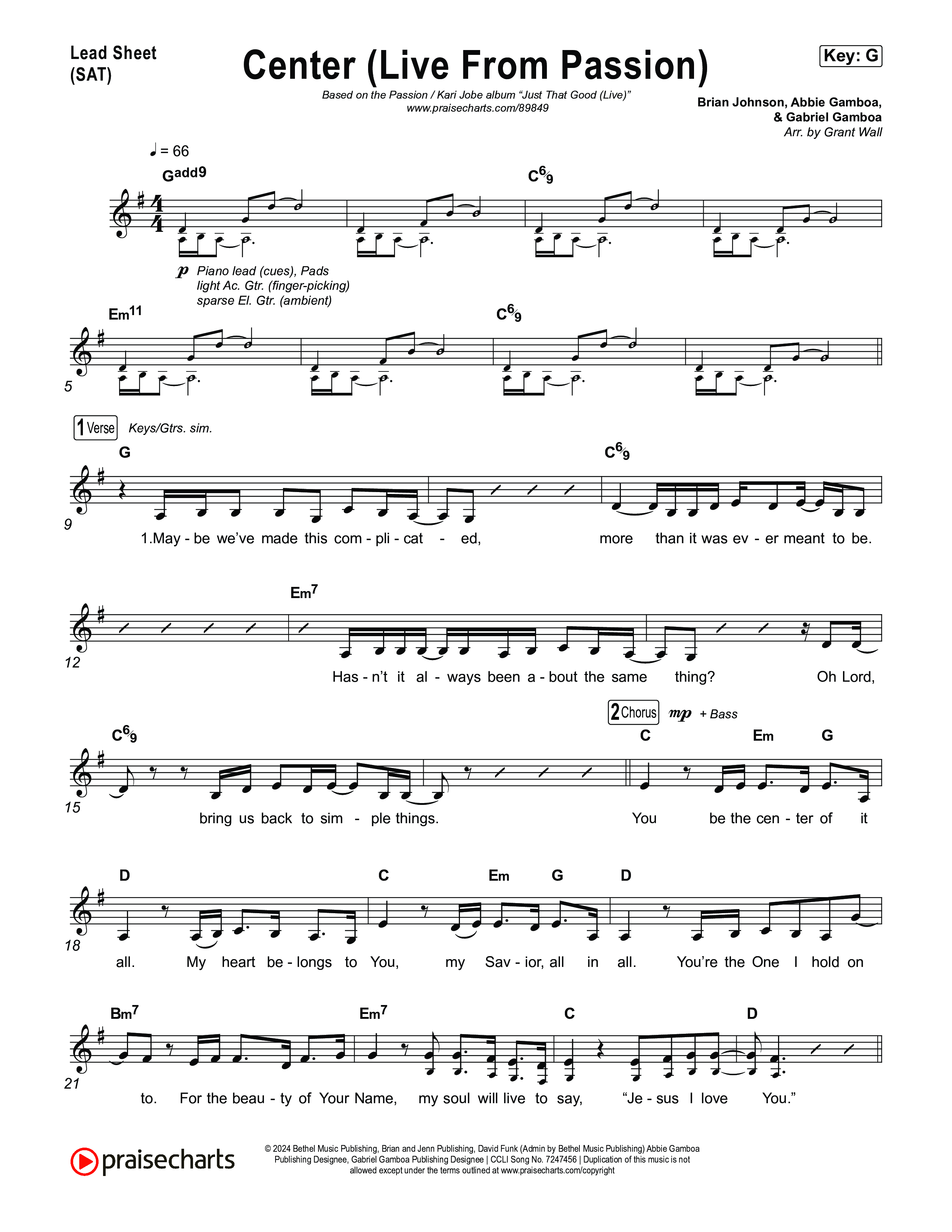 Center (Live From Passion 2026) Lead Sheet (SAT) (Passion / Kari Jobe)