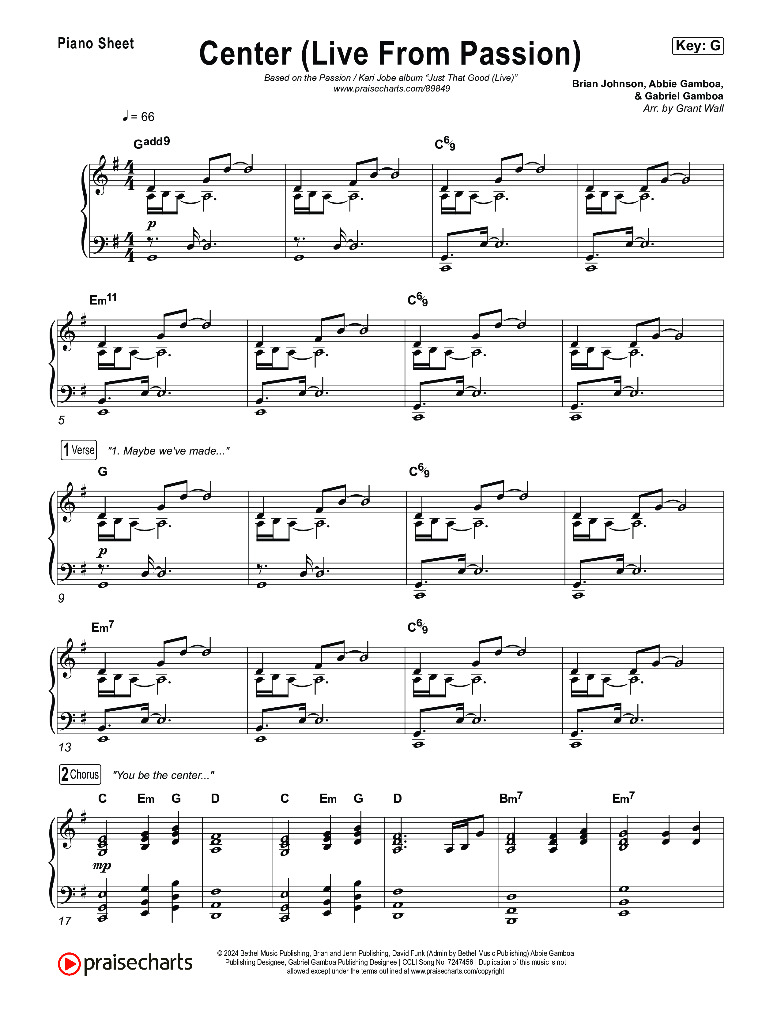 Center (Live From Passion 2026) Piano Sheet (Passion / Kari Jobe)