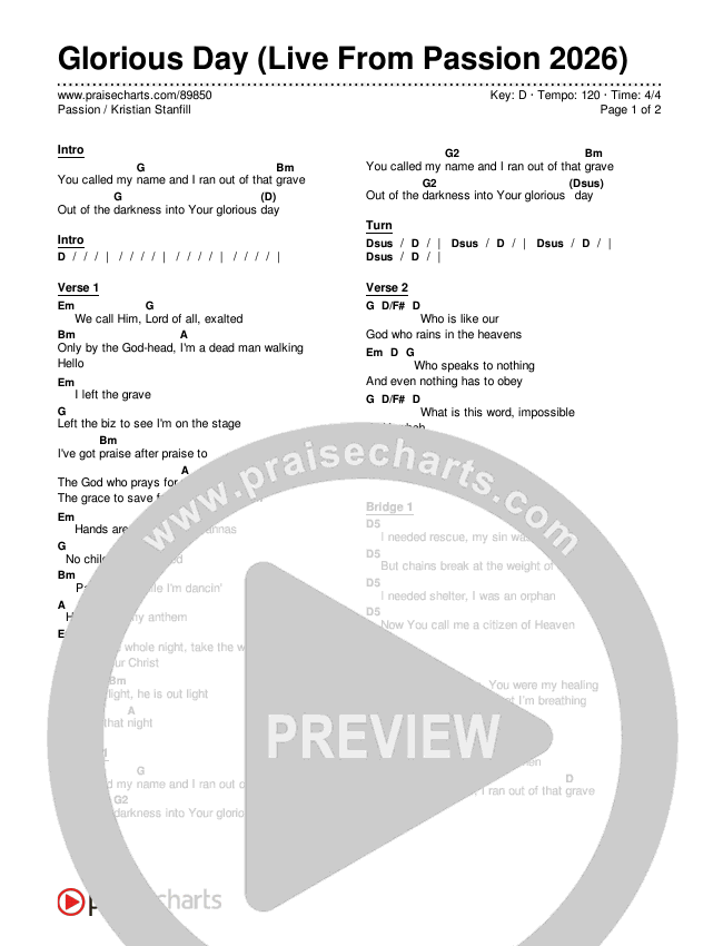 Glorious Day (Live From Passion 2026) Chords & Lyrics (Passion / Kristian Stanfill)