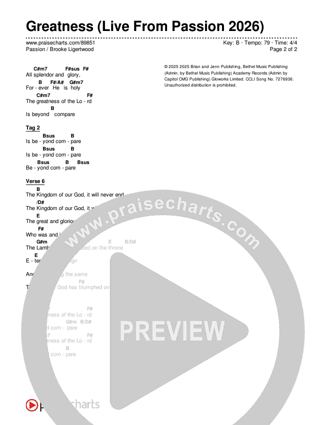 Greatness (Live From Passion 2026) Chords & Lyrics (Passion / Brooke Ligertwood)