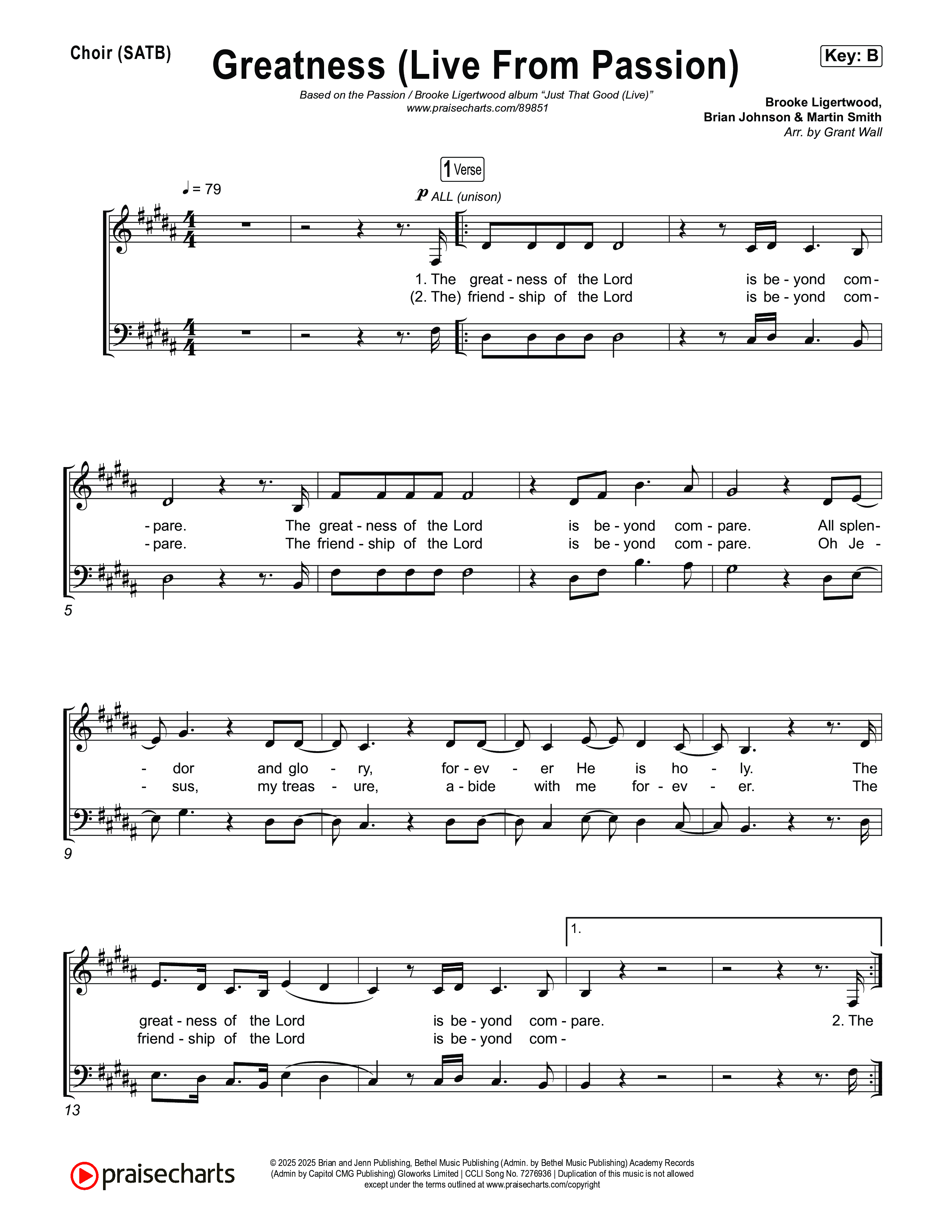 Greatness (Live From Passion 2026) Choir Sheet (SATB) (Passion / Brooke Ligertwood)