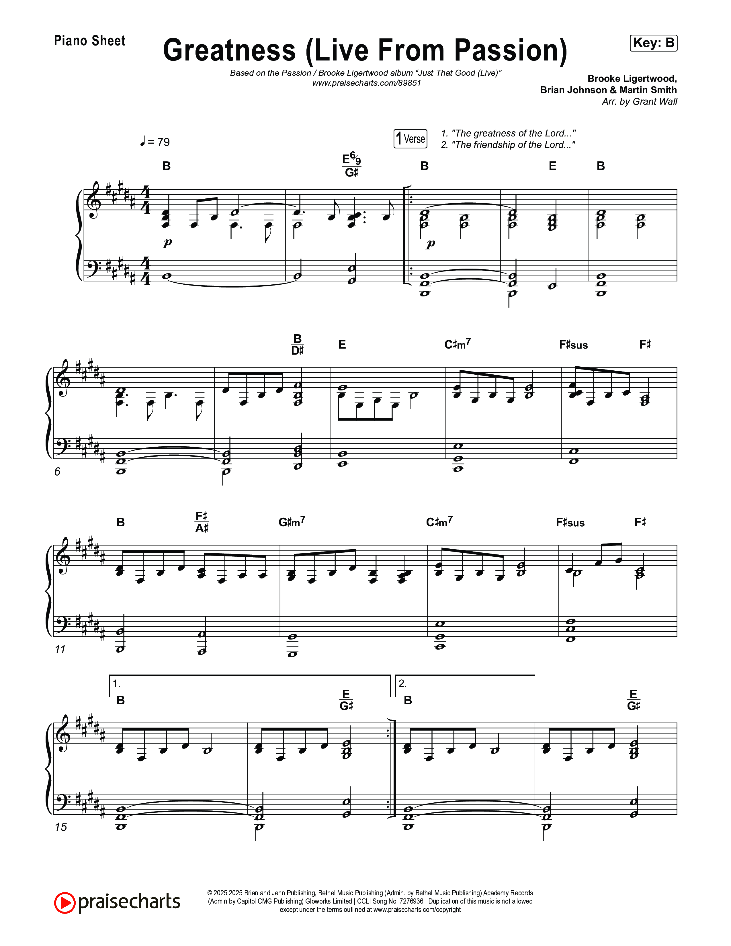 Greatness (Live From Passion 2026) Piano Sheet (Passion / Brooke Ligertwood)
