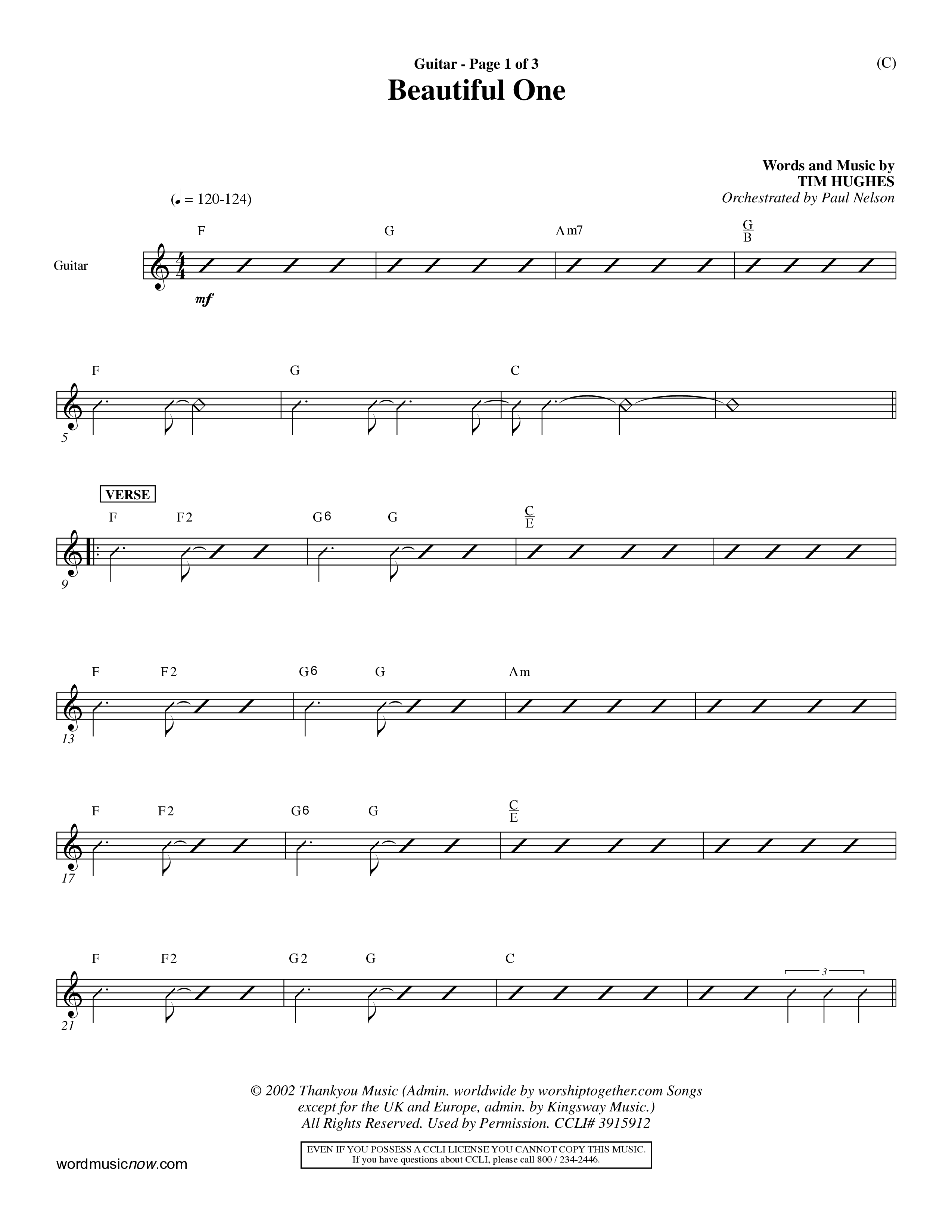 Beautiful One (Choral Anthem SATB) Acoustic Guitar (Word Music Choral / Orch. Paul Nelson)