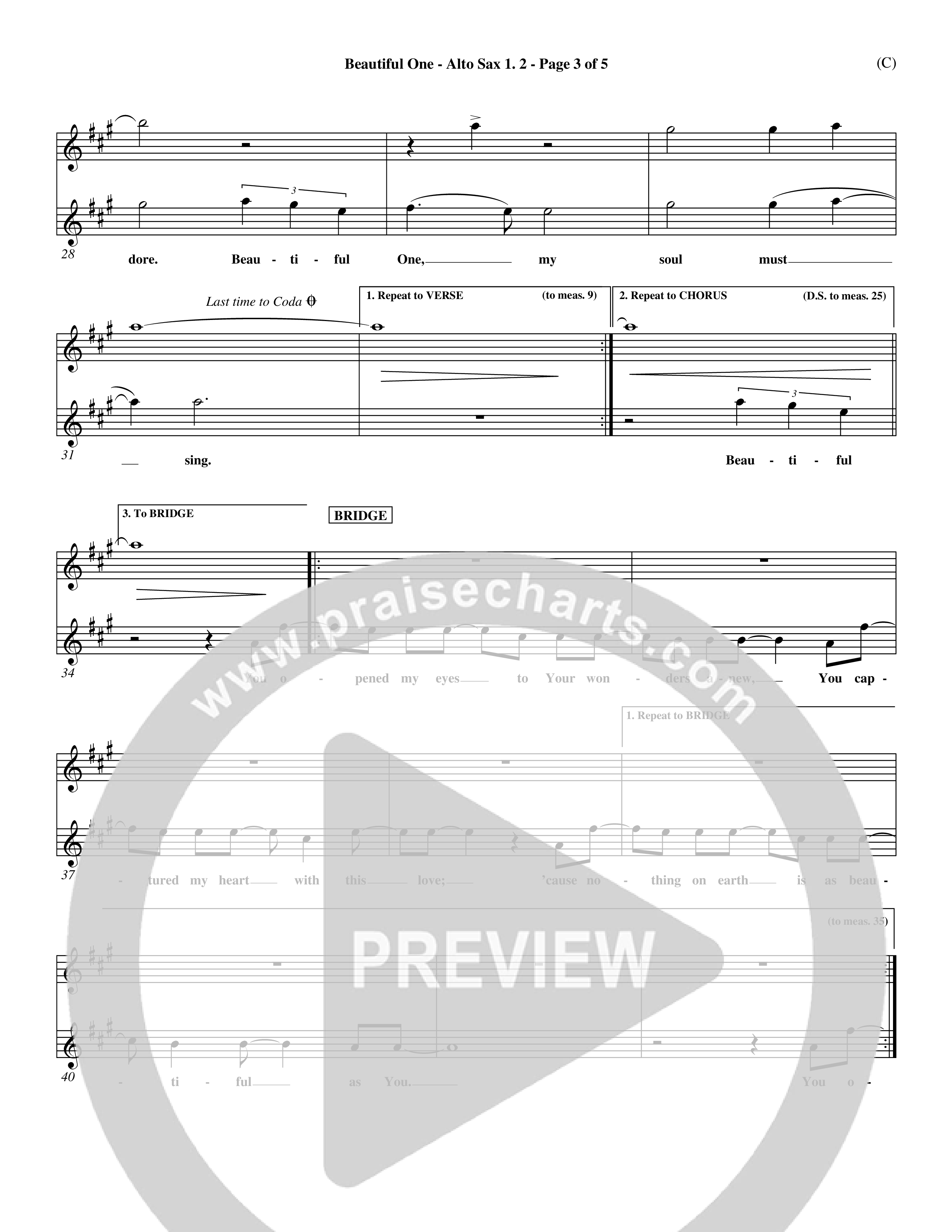 Beautiful One (Choral Anthem SATB) Alto Sax 1/2 (Word Music Choral / Orch. Paul Nelson)