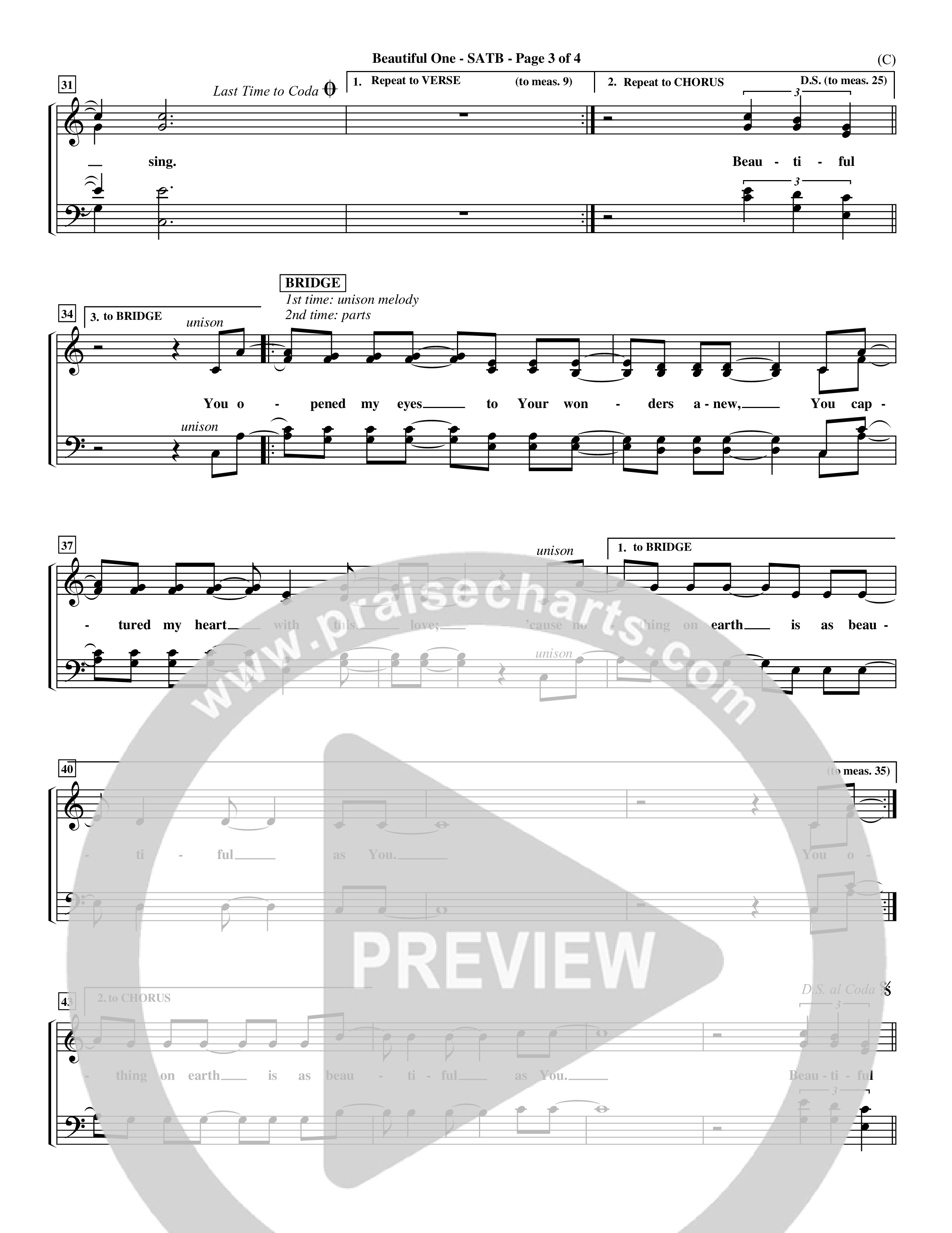 Beautiful One (Choral Anthem SATB) Choir Sheet (SATB) (Word Music Choral / Orch. Paul Nelson)