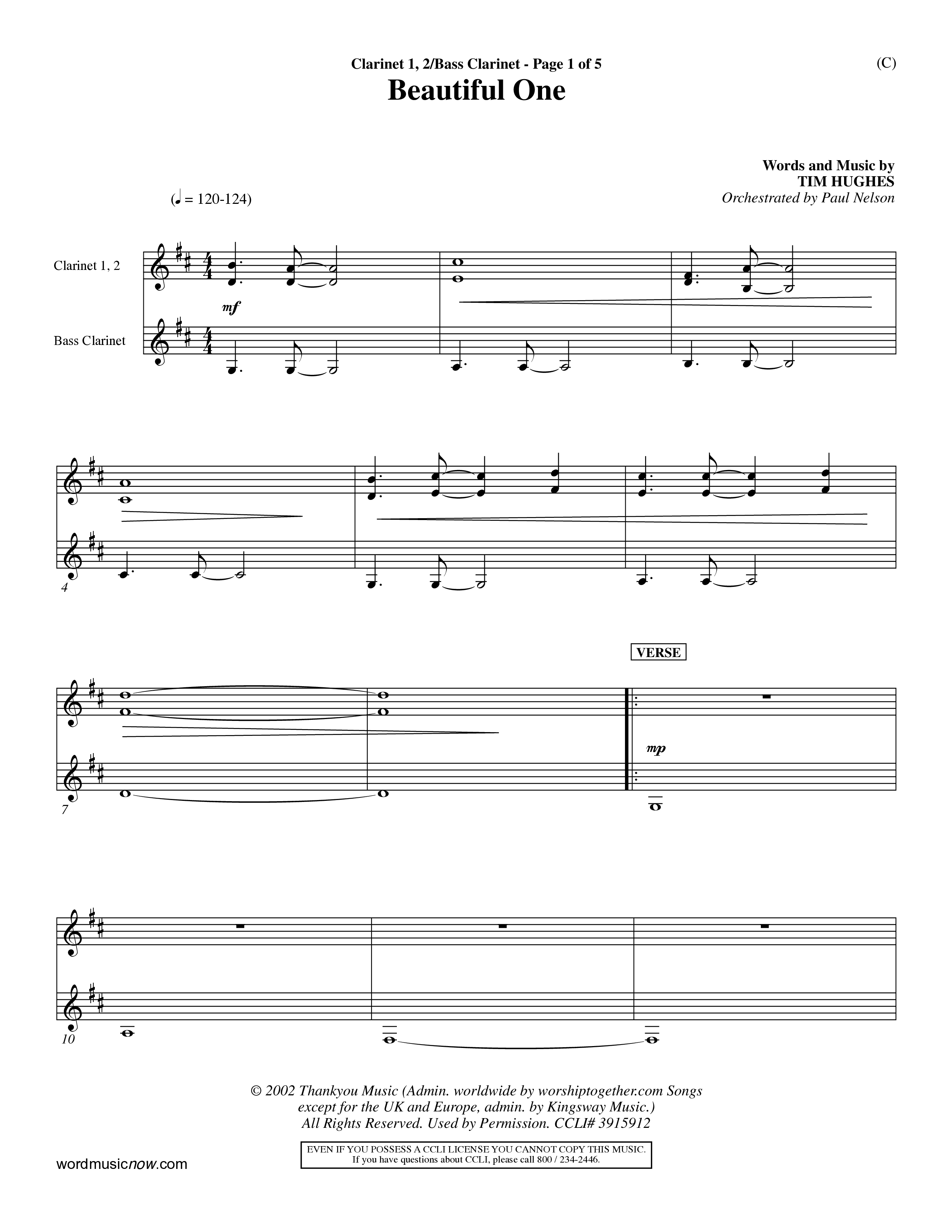 Beautiful One (Choral Anthem SATB) Clarinet 1/2 (Word Music Choral / Orch. Paul Nelson)