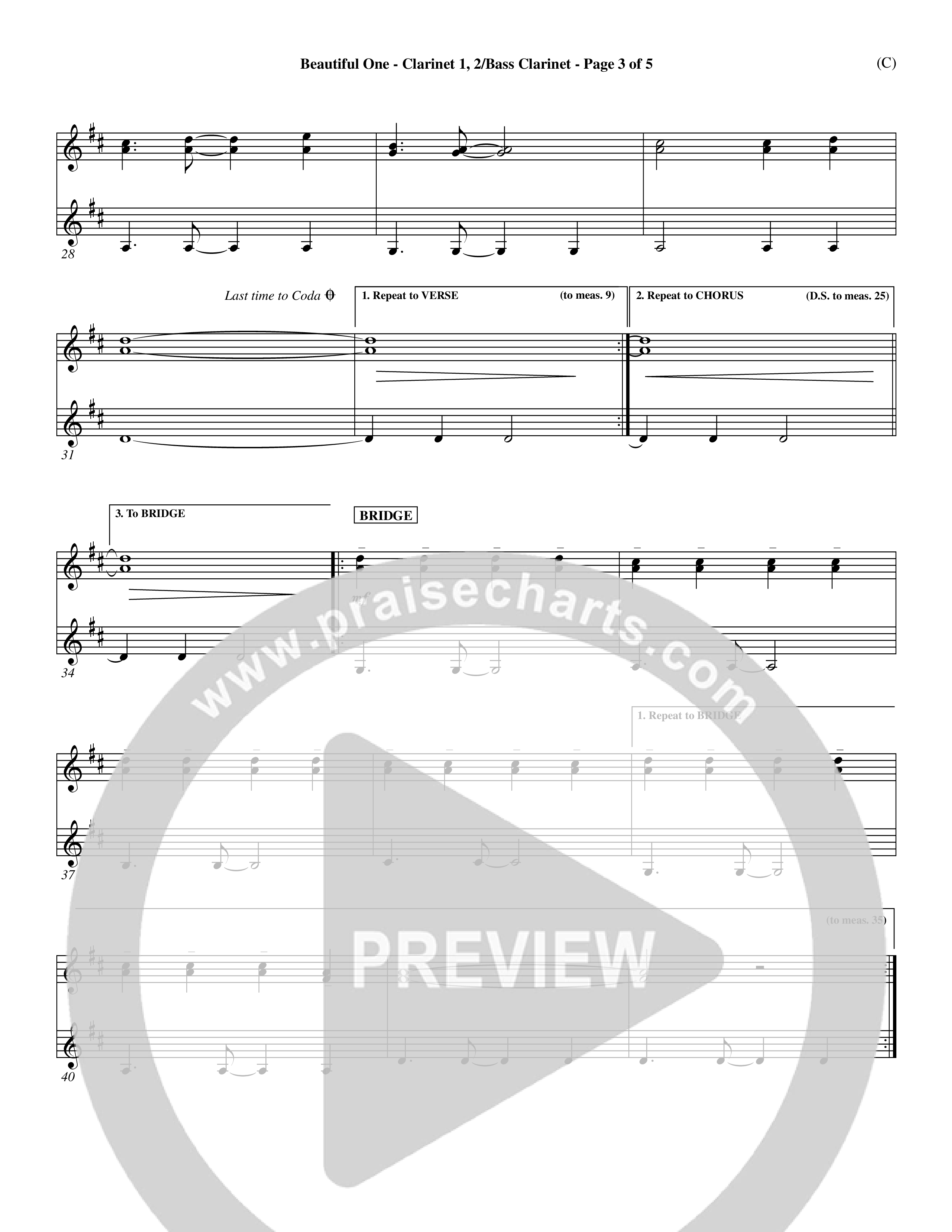 Beautiful One (Choral Anthem SATB) Clarinet 1/2 (Word Music Choral / Orch. Paul Nelson)