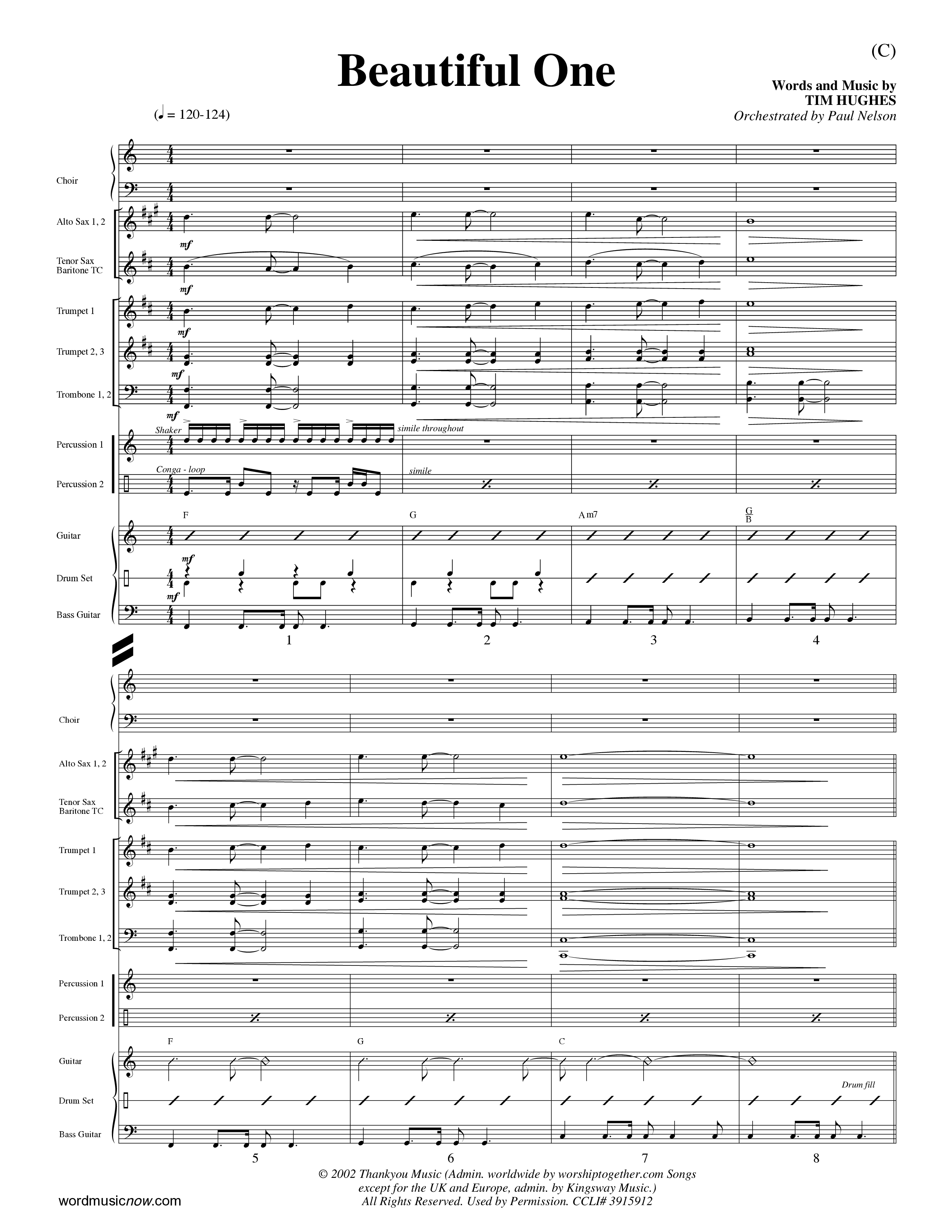 Beautiful One (Choral Anthem SATB) PraiseBand (incl. Brass) (Word Music Choral / Orch. Paul Nelson)