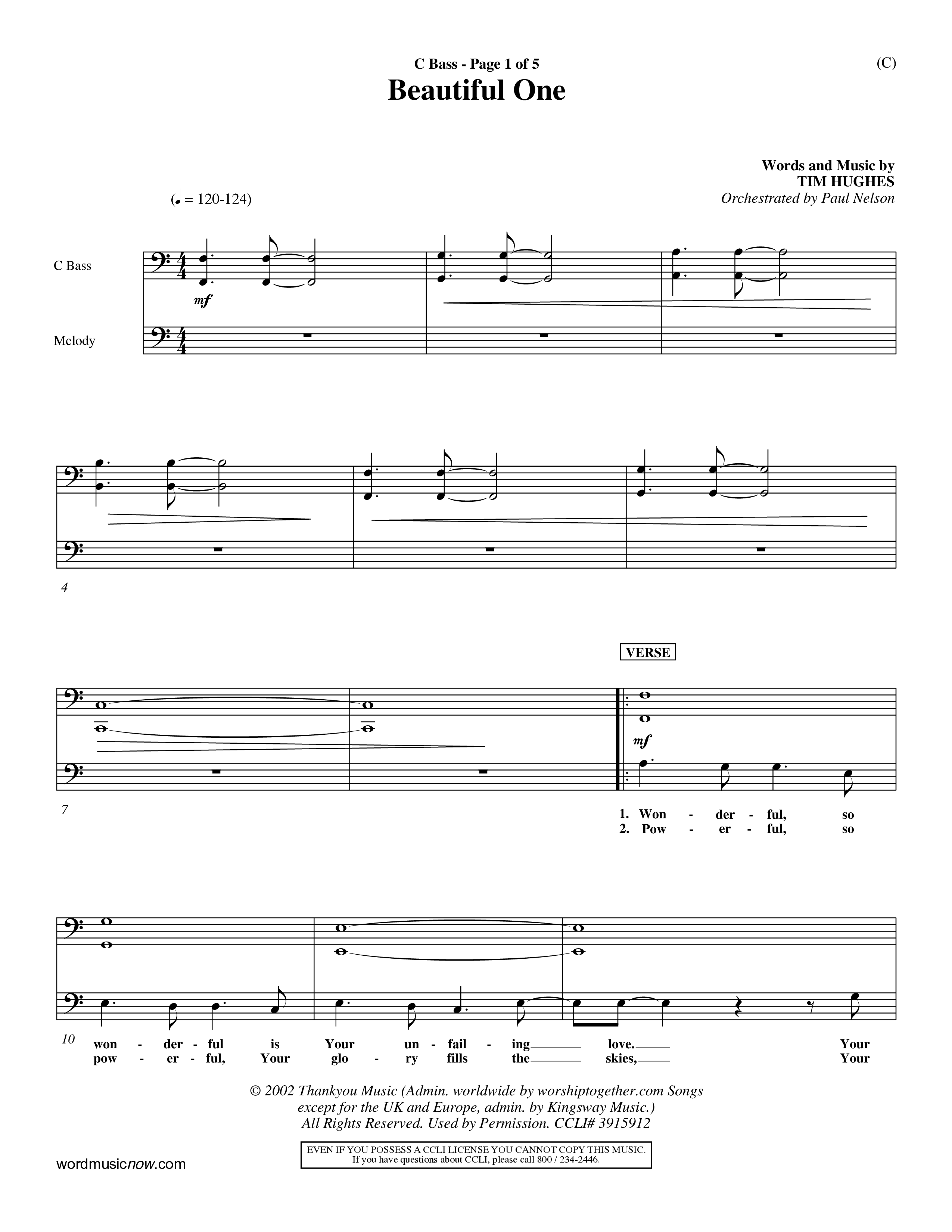 Beautiful One (Choral Anthem SATB) Contrabass (Word Music Choral / Orch. Paul Nelson)