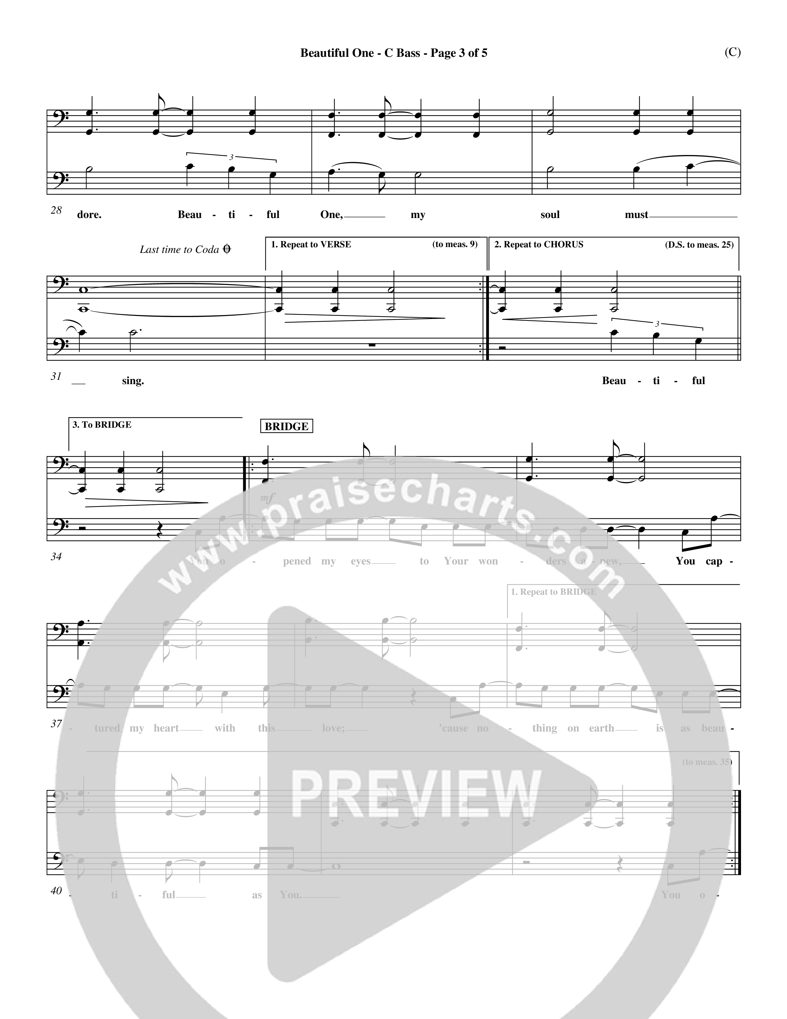 Beautiful One (Choral Anthem SATB) Contrabass (Word Music Choral / Orch. Paul Nelson)