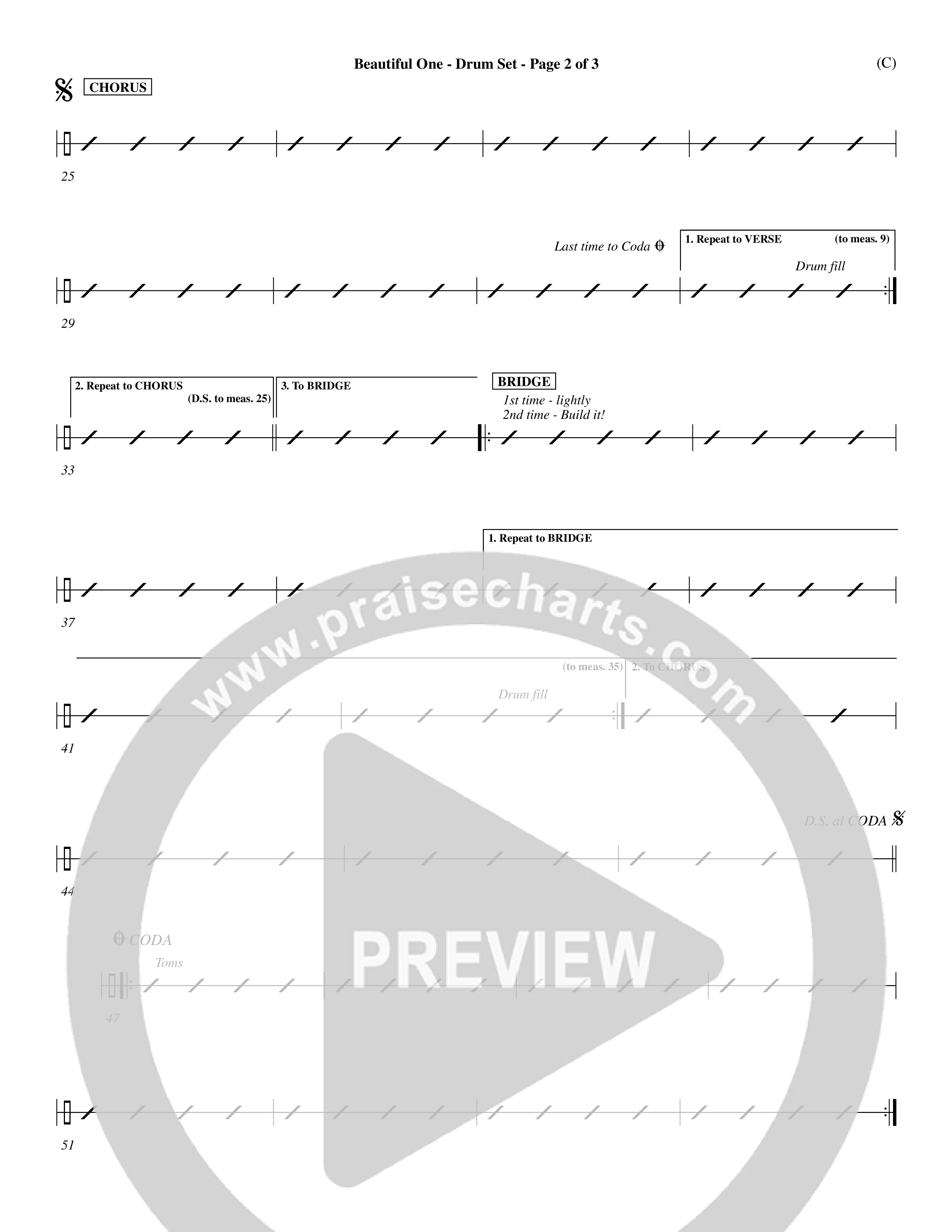 Beautiful One (Choral Anthem SATB) Drum Set (Word Music Choral / Orch. Paul Nelson)