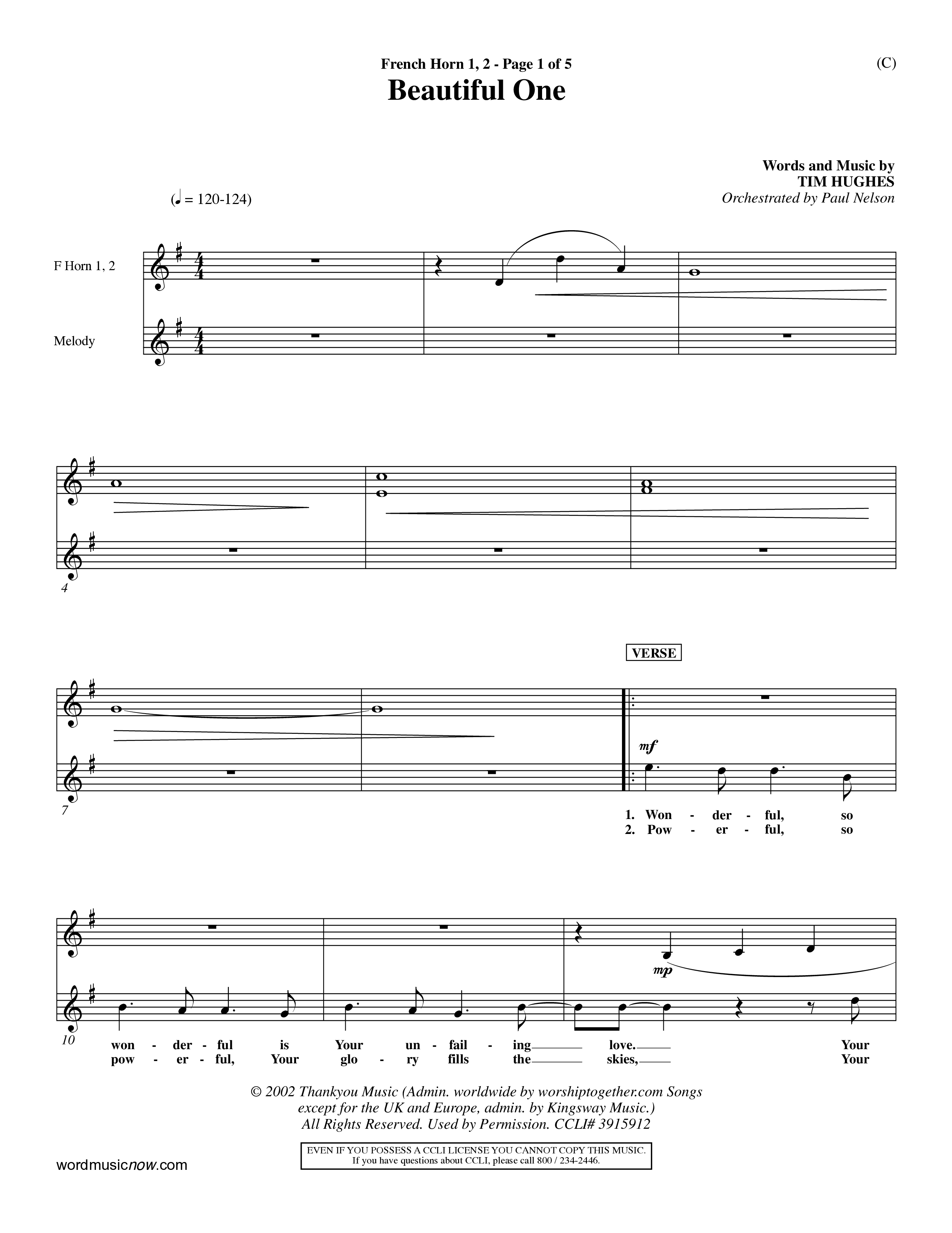 Beautiful One (Choral Anthem SATB) French Horn (Word Music Choral / Orch. Paul Nelson)