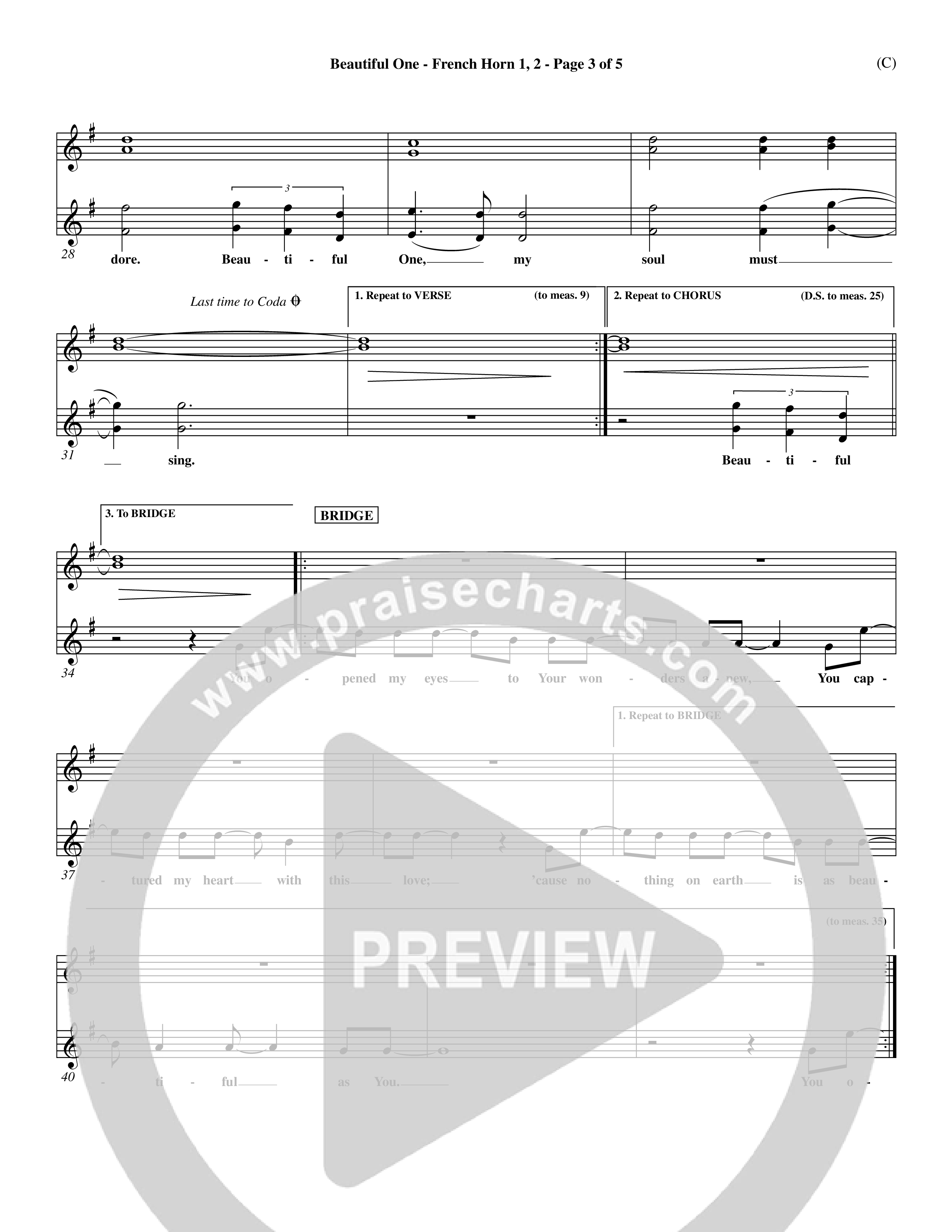 Beautiful One (Choral Anthem SATB) French Horn (Word Music Choral / Orch. Paul Nelson)