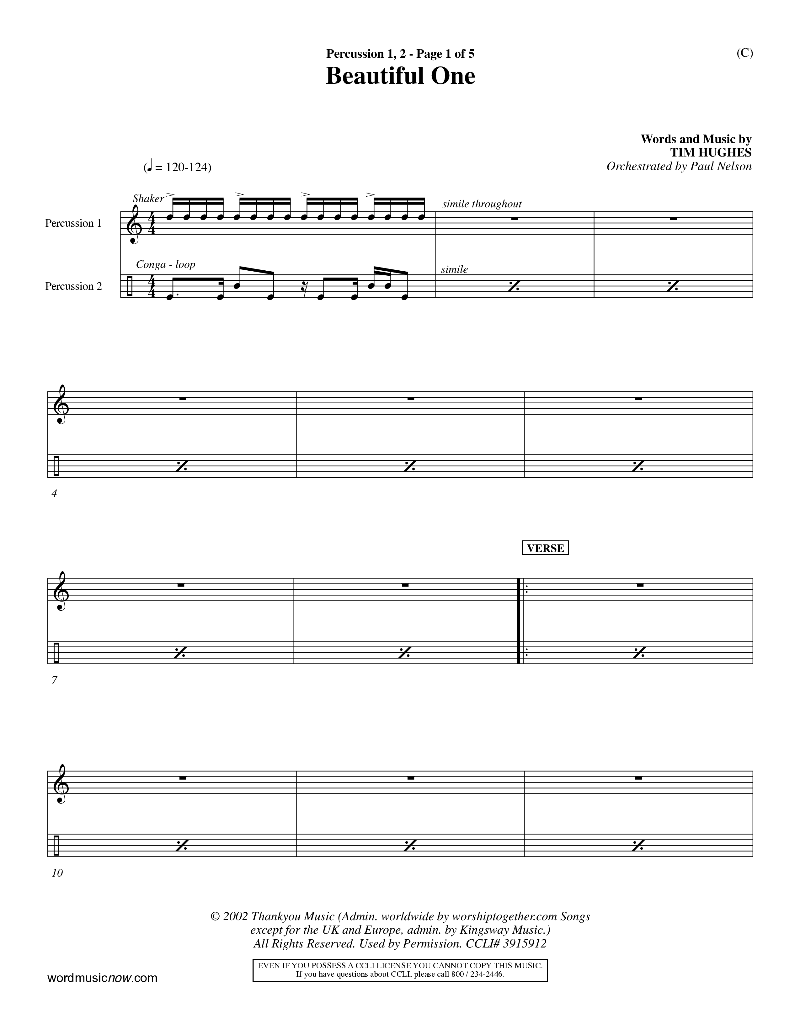 Beautiful One (Choral Anthem SATB) Percussion 1/2 (Word Music Choral / Orch. Paul Nelson)