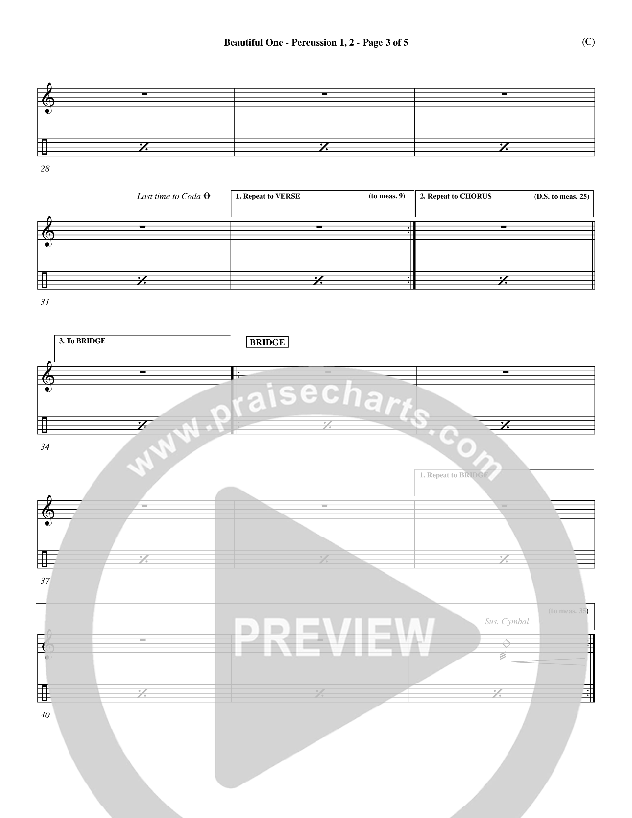 Beautiful One (Choral Anthem SATB) Percussion 1/2 (Word Music Choral / Orch. Paul Nelson)