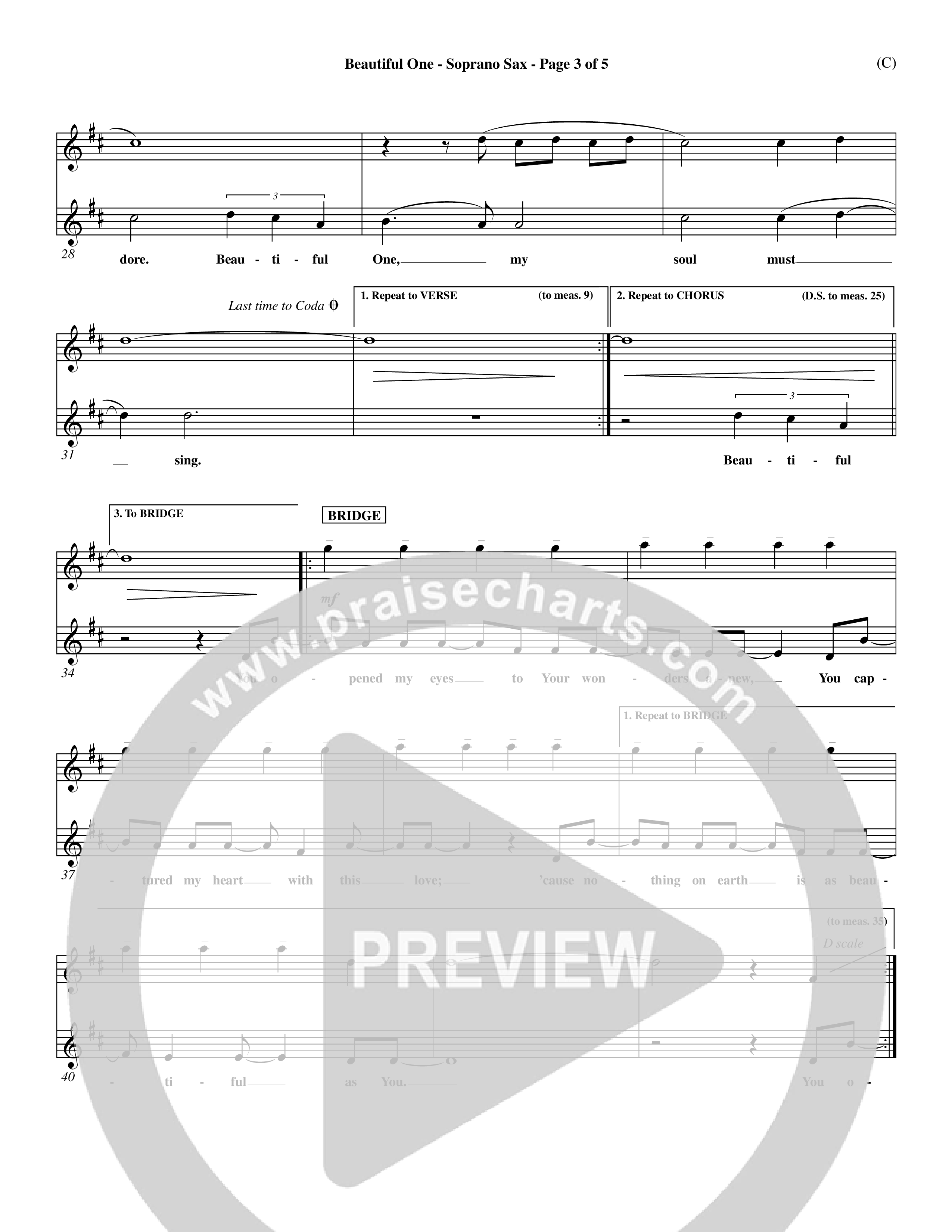 Beautiful One (Choral Anthem SATB) Saxophone (Word Music Choral / Orch. Paul Nelson)