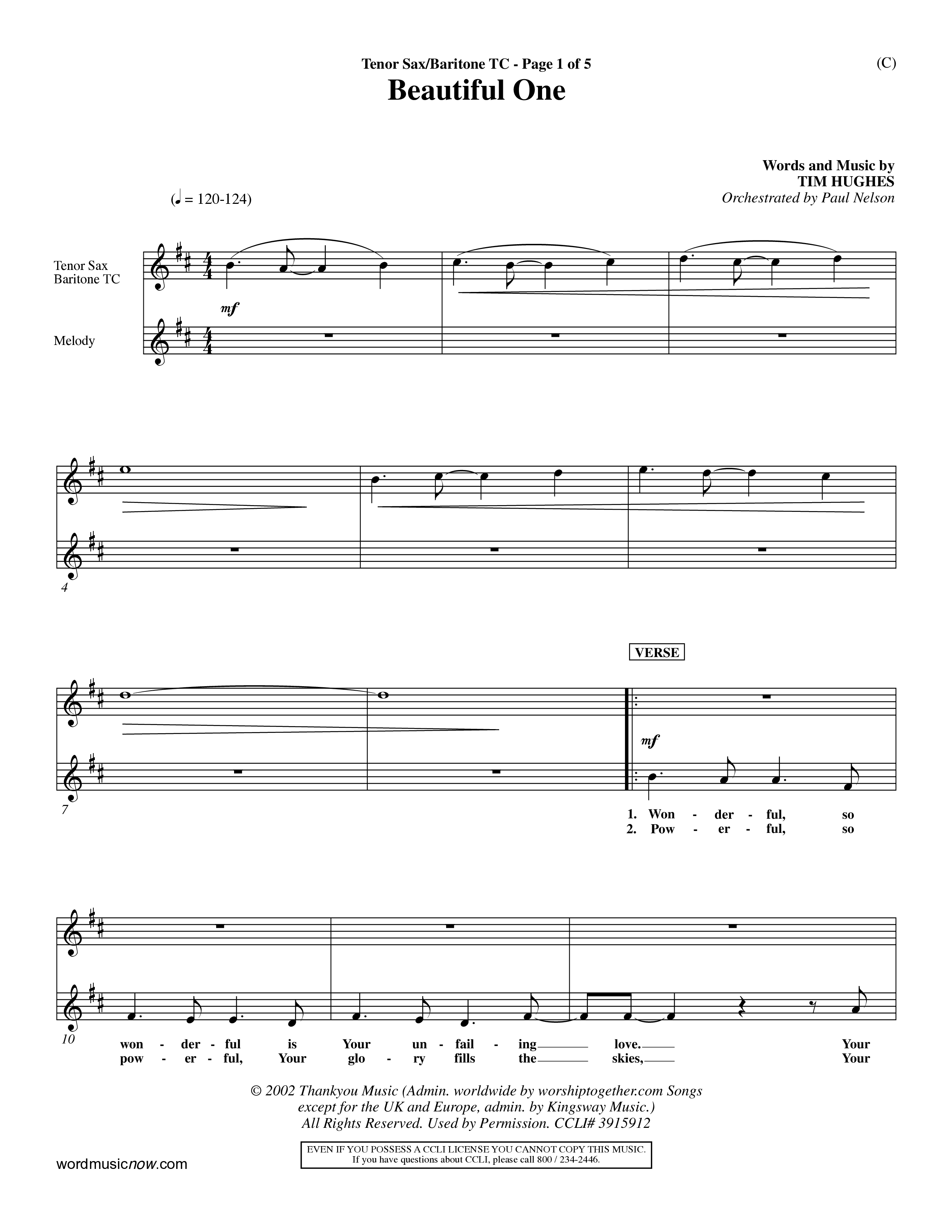 Beautiful One (Choral Anthem SATB) Tenor Sax/Baritone T.C. (Word Music Choral / Orch. Paul Nelson)