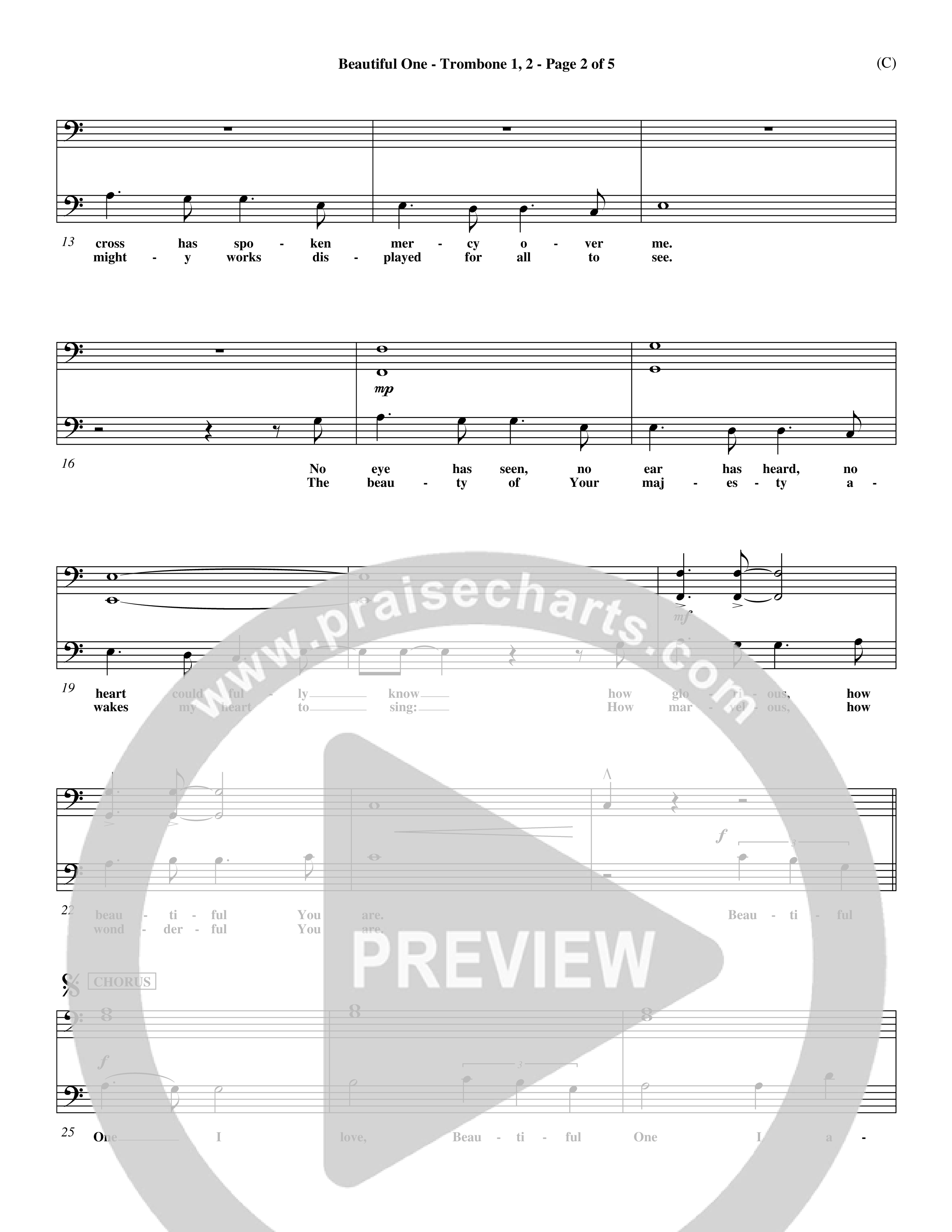 Beautiful One (Choral Anthem SATB) Trombone 1/2 (Word Music Choral / Orch. Paul Nelson)