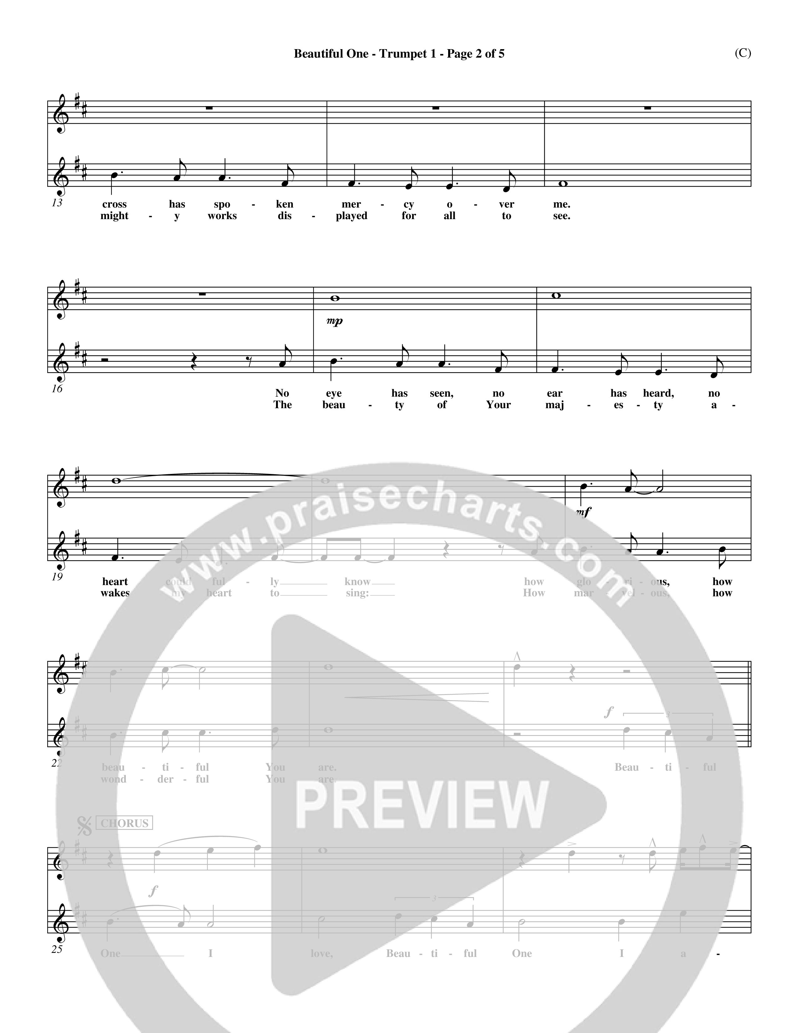 Beautiful One (Choral Anthem SATB) Trumpet 1 (Word Music Choral / Orch. Paul Nelson)