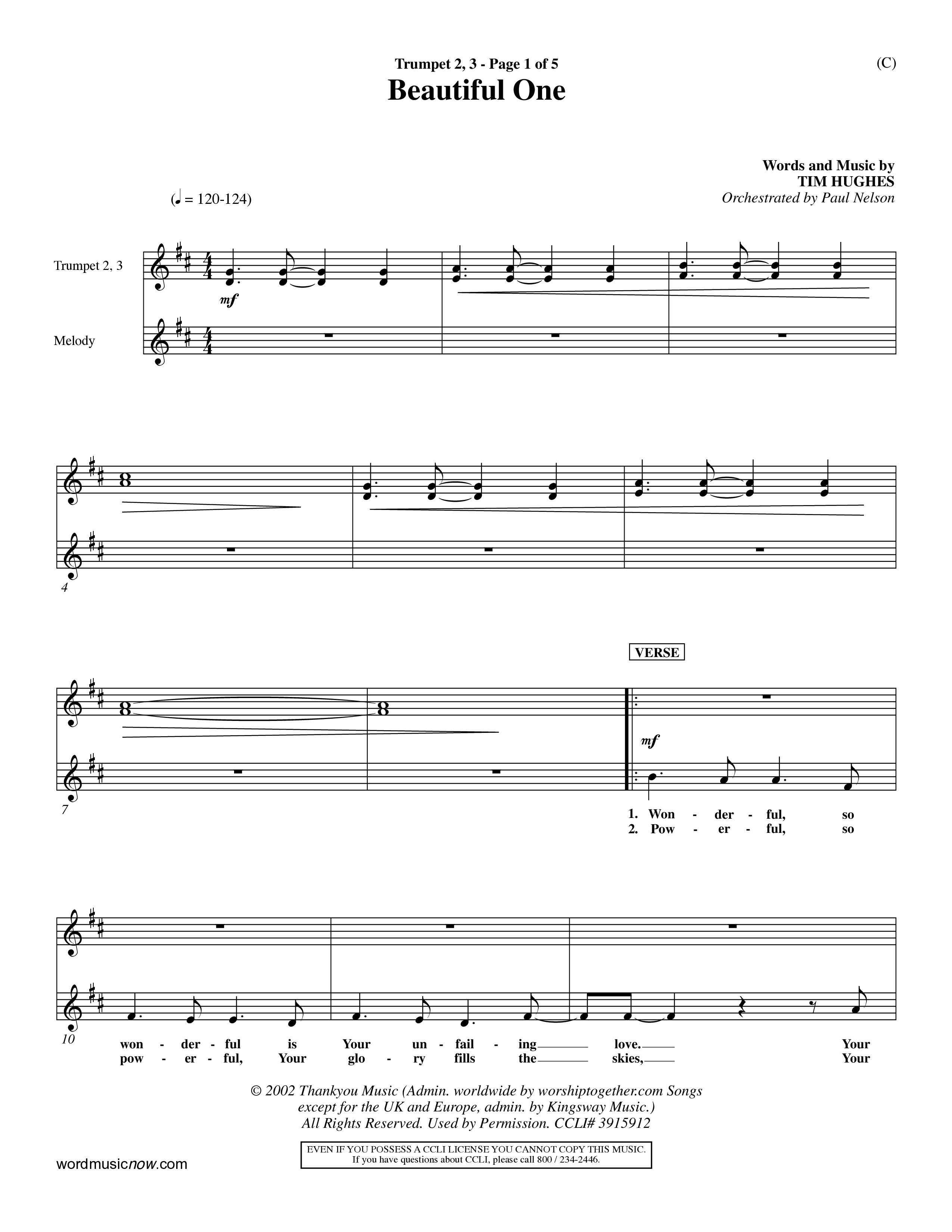 Beautiful One (Choral Anthem SATB) Trumpet 2/3 (Word Music Choral / Orch. Paul Nelson)