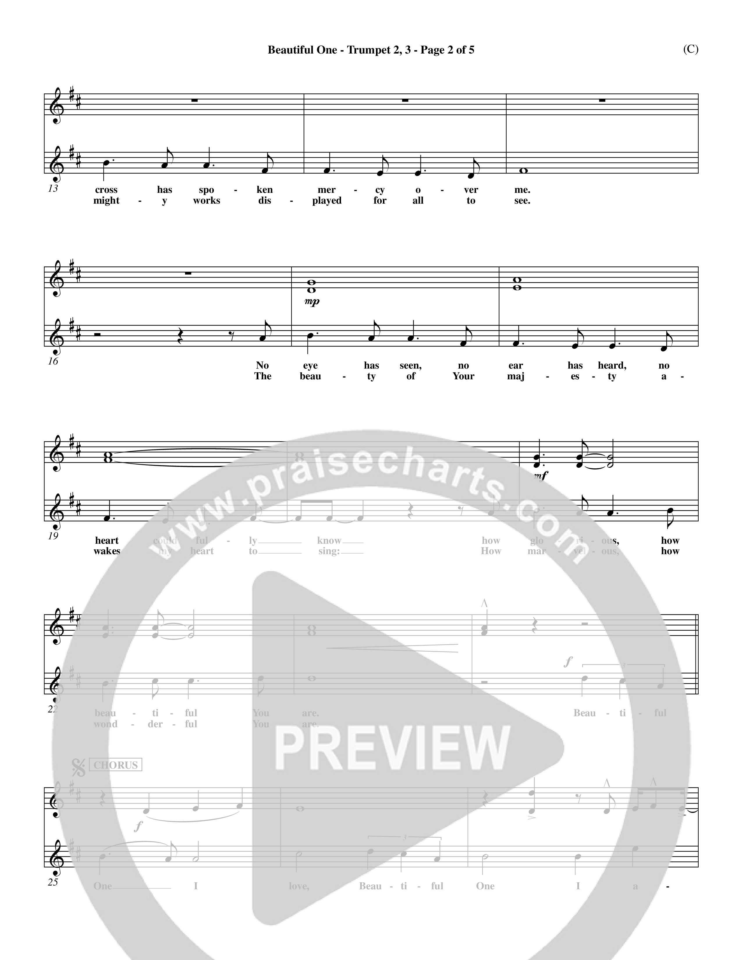 Beautiful One (Choral Anthem SATB) Trumpet 2/3 (Word Music Choral / Orch. Paul Nelson)