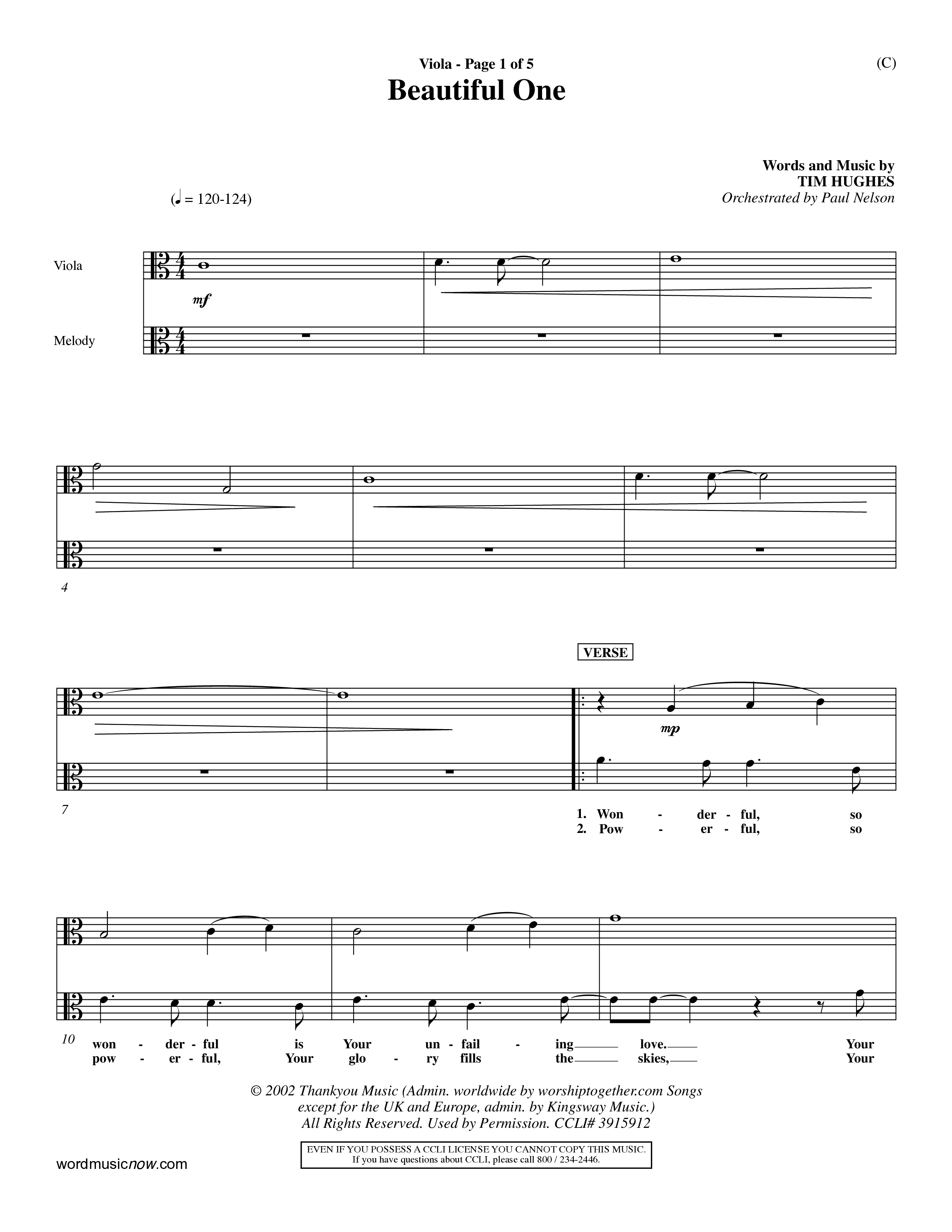 Beautiful One (Choral Anthem SATB) Viola (Word Music Choral / Orch. Paul Nelson)