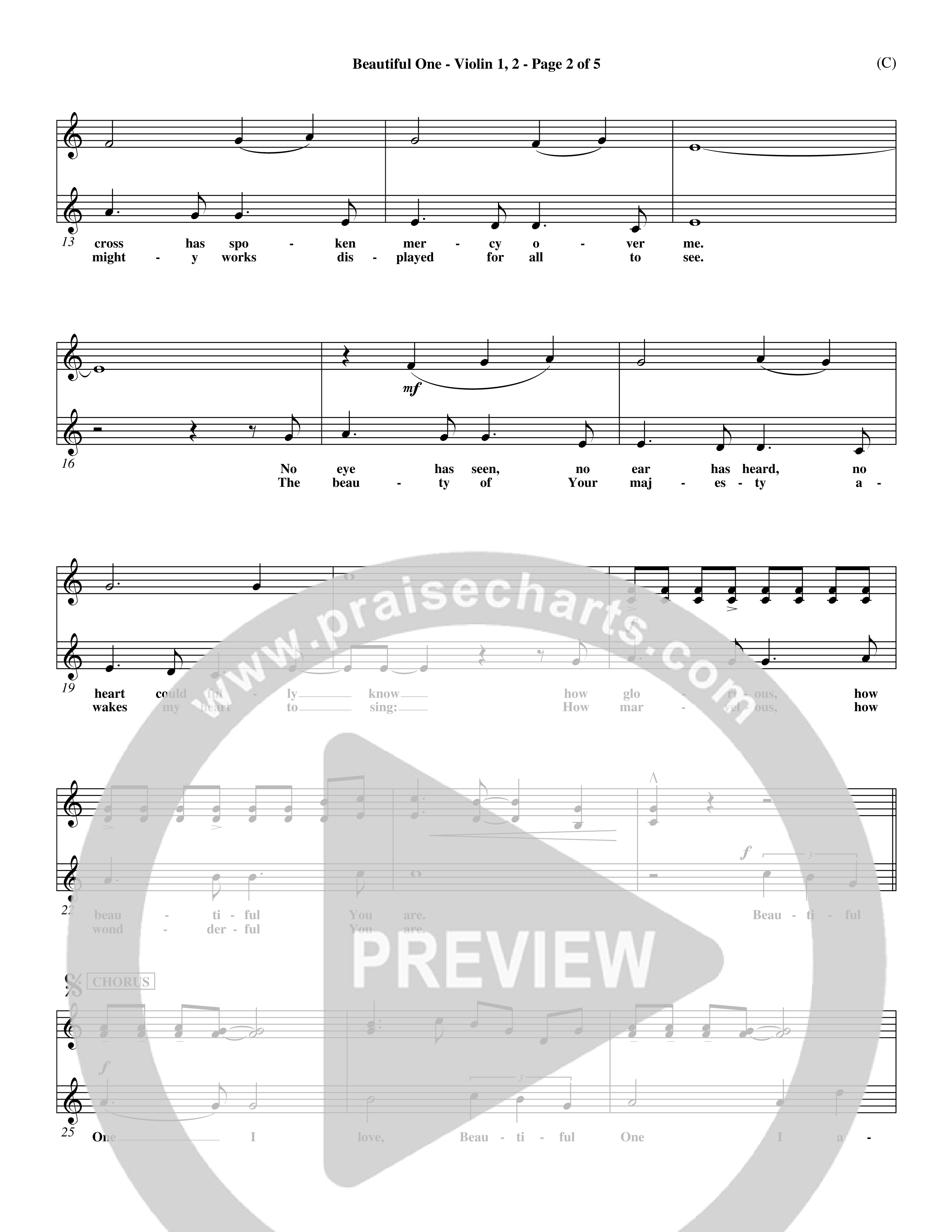 Beautiful One (Choral Anthem SATB) Violin 1/2 (Word Music Choral / Orch. Paul Nelson)