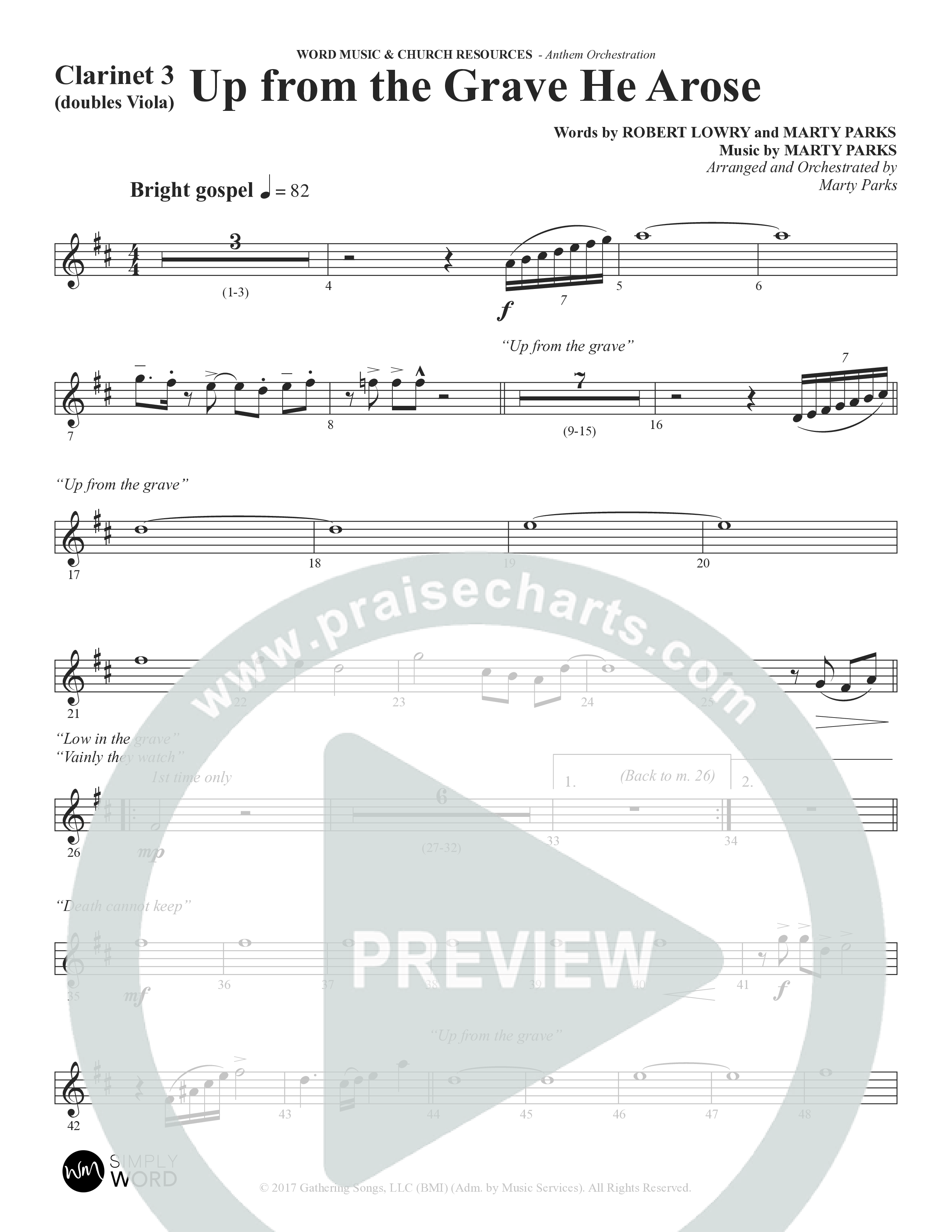 Up From The Grave He Arose (Choral Anthem SATB) Clarinet 3 (Word Music Choral / Arr. Marty Parks)