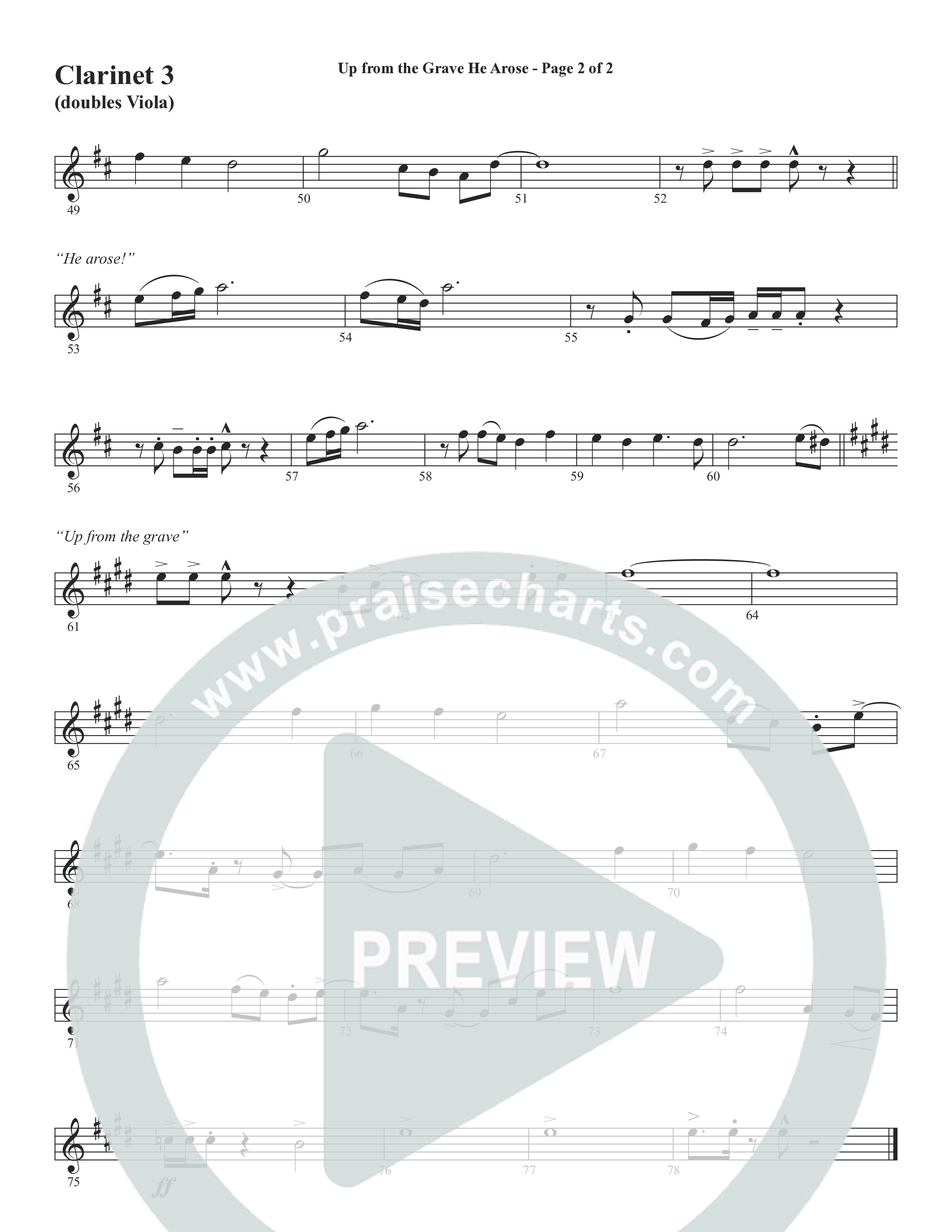 Up From The Grave He Arose (Choral Anthem SATB) Clarinet 3 (Word Music Choral / Arr. Marty Parks)