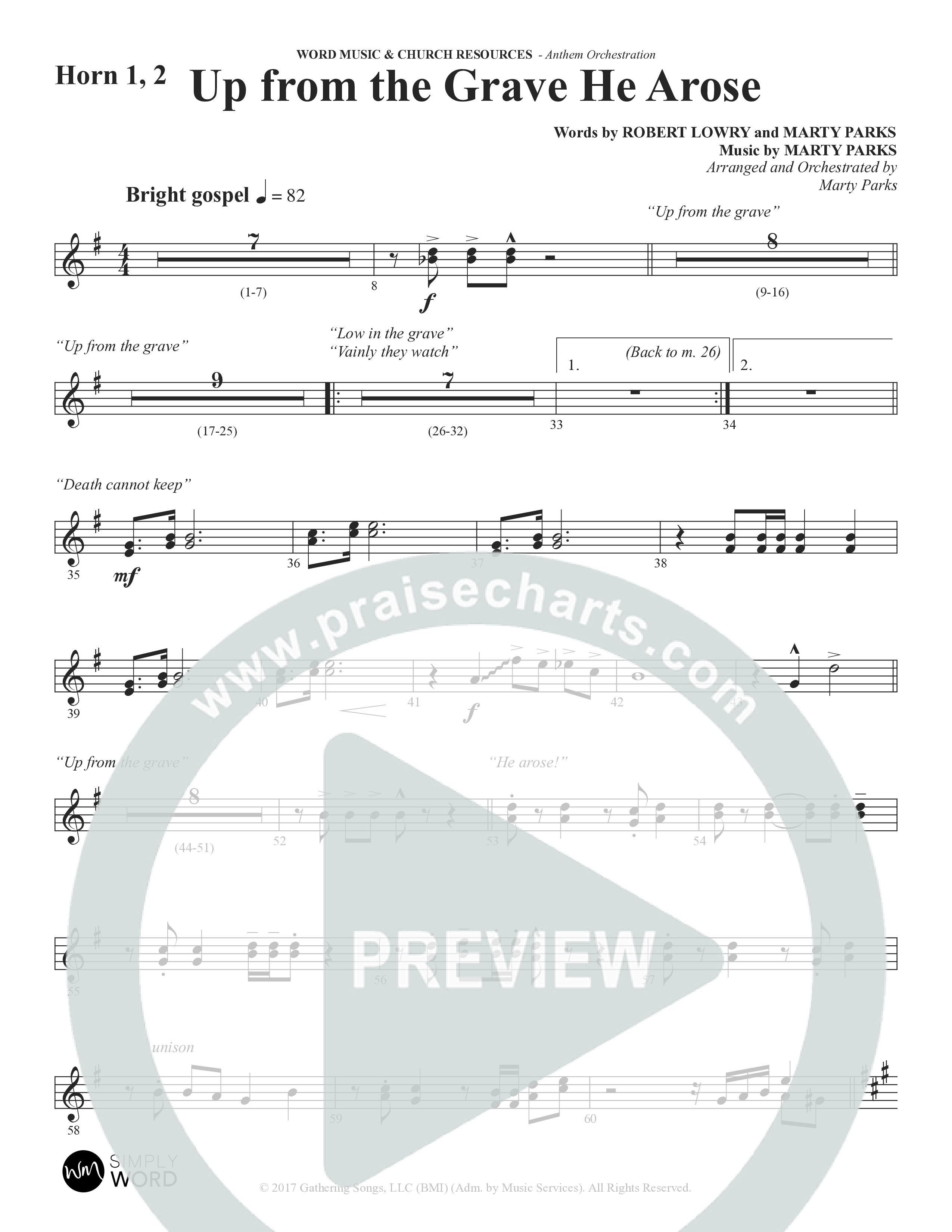 Up From The Grave He Arose (Choral Anthem SATB) French Horn (Word Music Choral / Arr. Marty Parks)