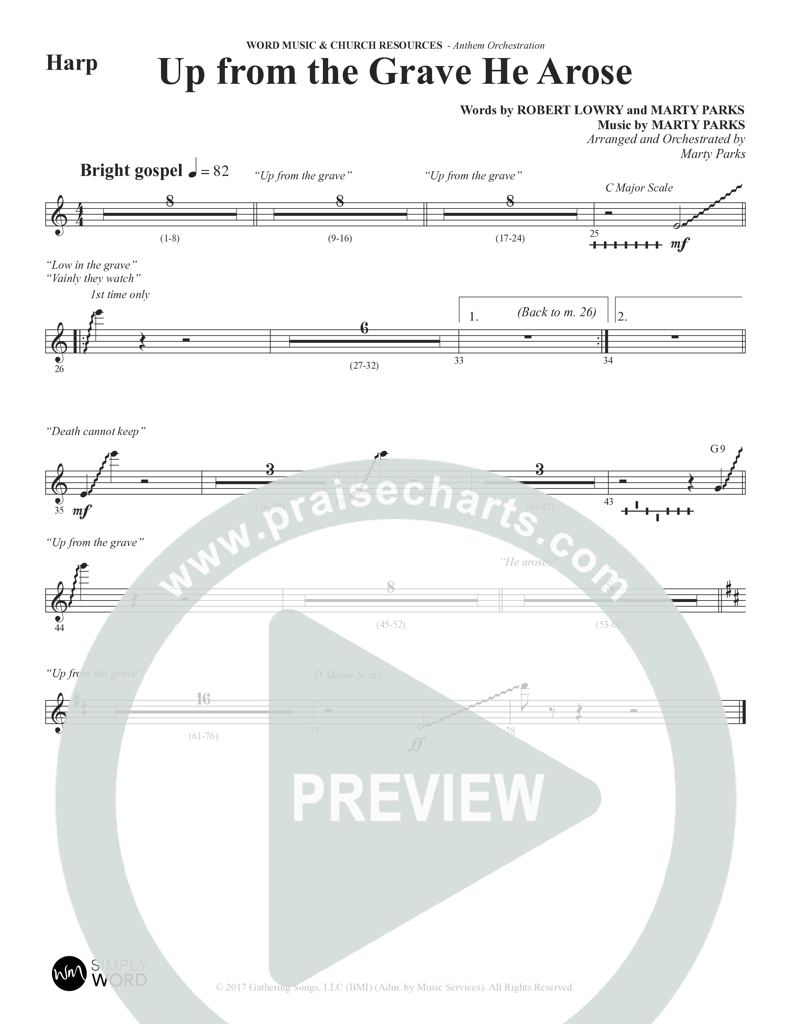 Up From The Grave He Arose (Choral Anthem SATB) Harp (Word Music Choral / Arr. Marty Parks)