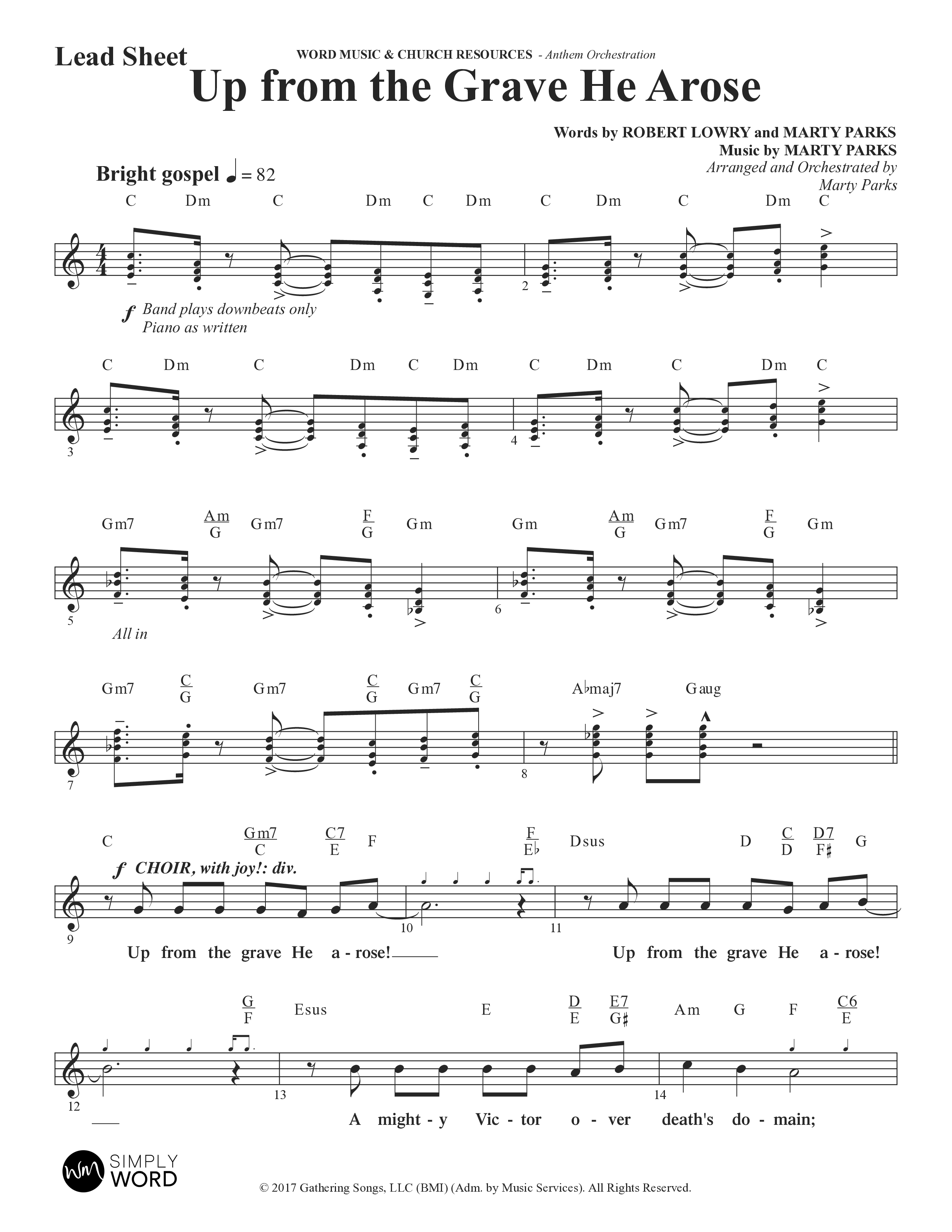 Up From The Grave He Arose (Choral Anthem SATB) Lead Sheet (Melody) (Word Music Choral / Arr. Marty Parks)