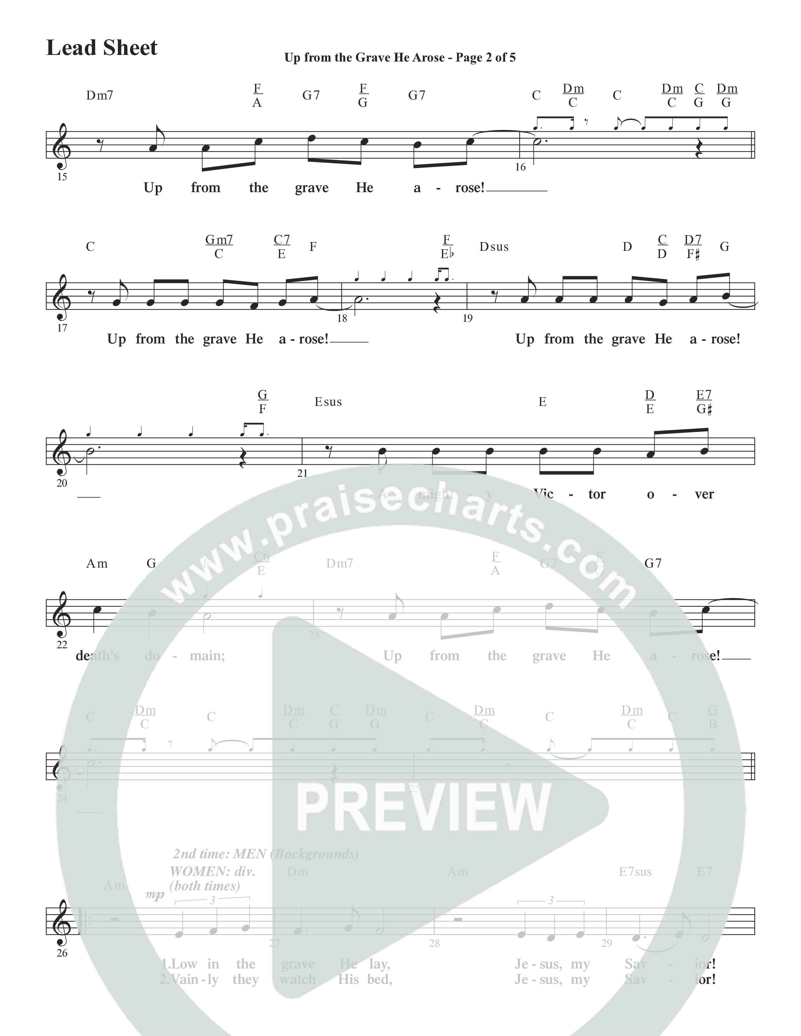 Up From The Grave He Arose (Choral Anthem SATB) Lead Sheet (Melody) (Word Music Choral / Arr. Marty Parks)