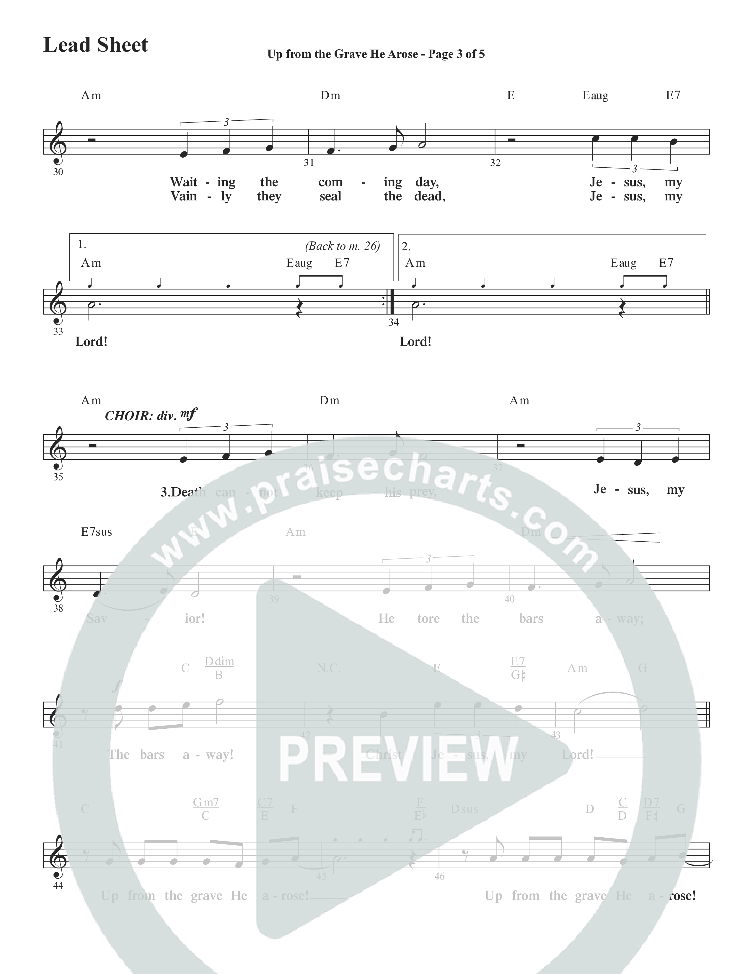Up From The Grave He Arose (Choral Anthem SATB) Lead Sheet (Melody) (Word Music Choral / Arr. Marty Parks)