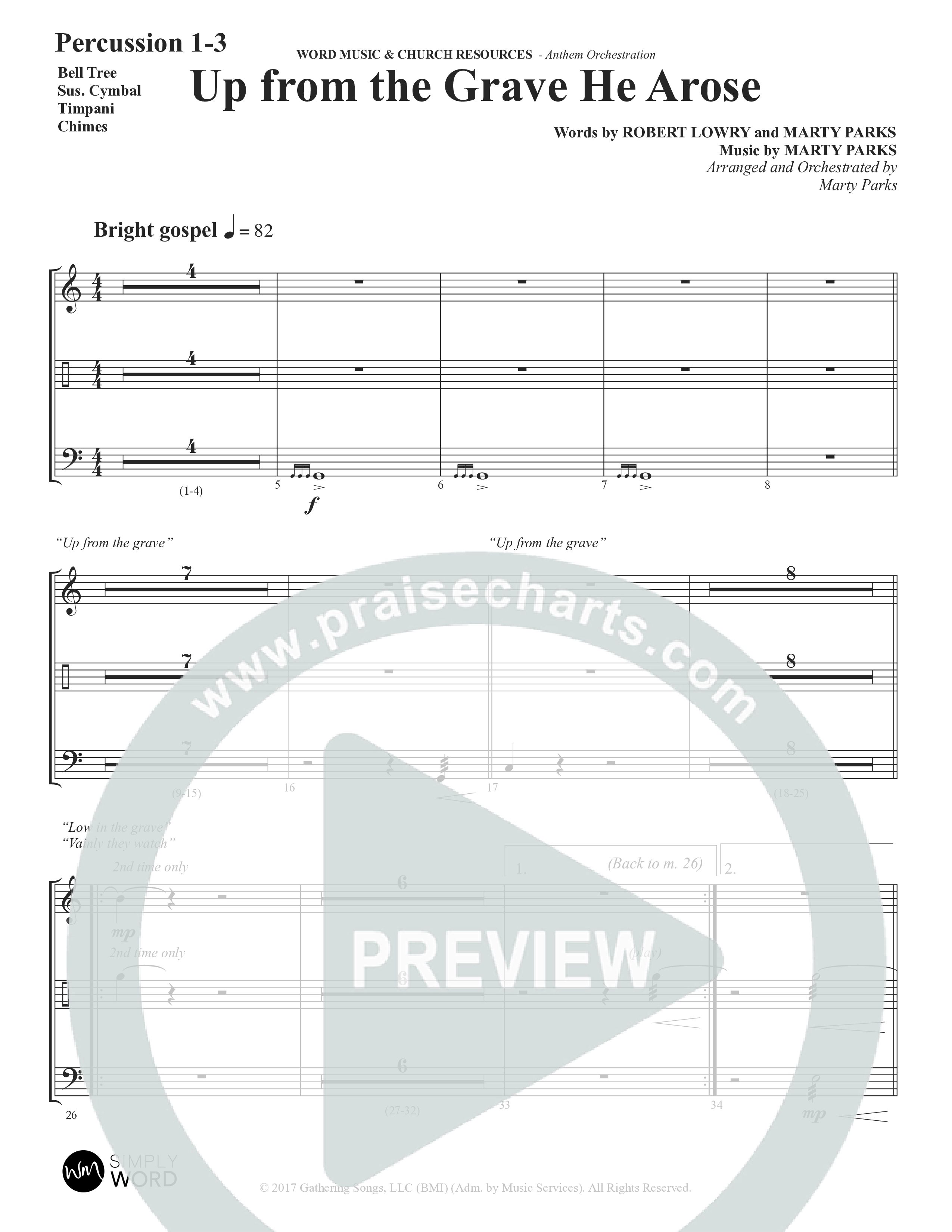 Up From The Grave He Arose (Choral Anthem SATB) Percussion (Word Music Choral / Arr. Marty Parks)