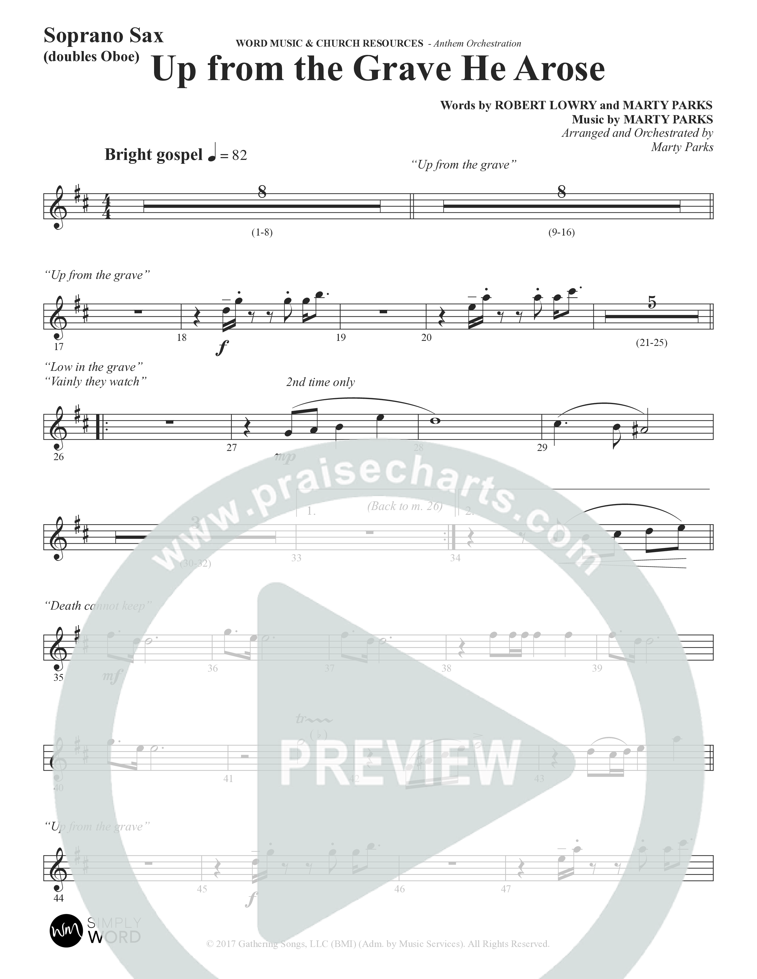 Up From The Grave He Arose (Choral Anthem SATB) Soprano Sax (Word Music Choral / Arr. Marty Parks)