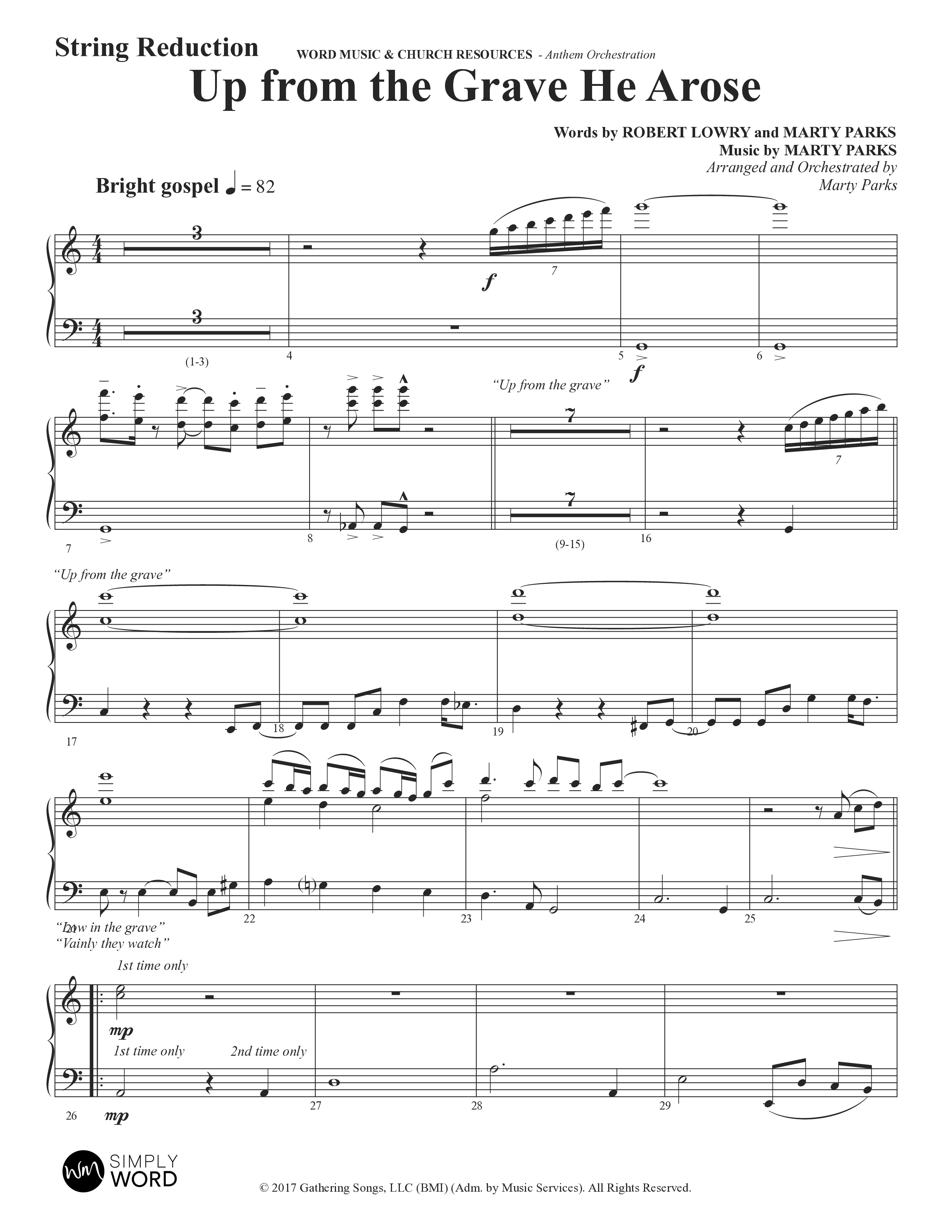 Up From The Grave He Arose (Choral Anthem SATB) String Reduction (Word Music Choral / Arr. Marty Parks)