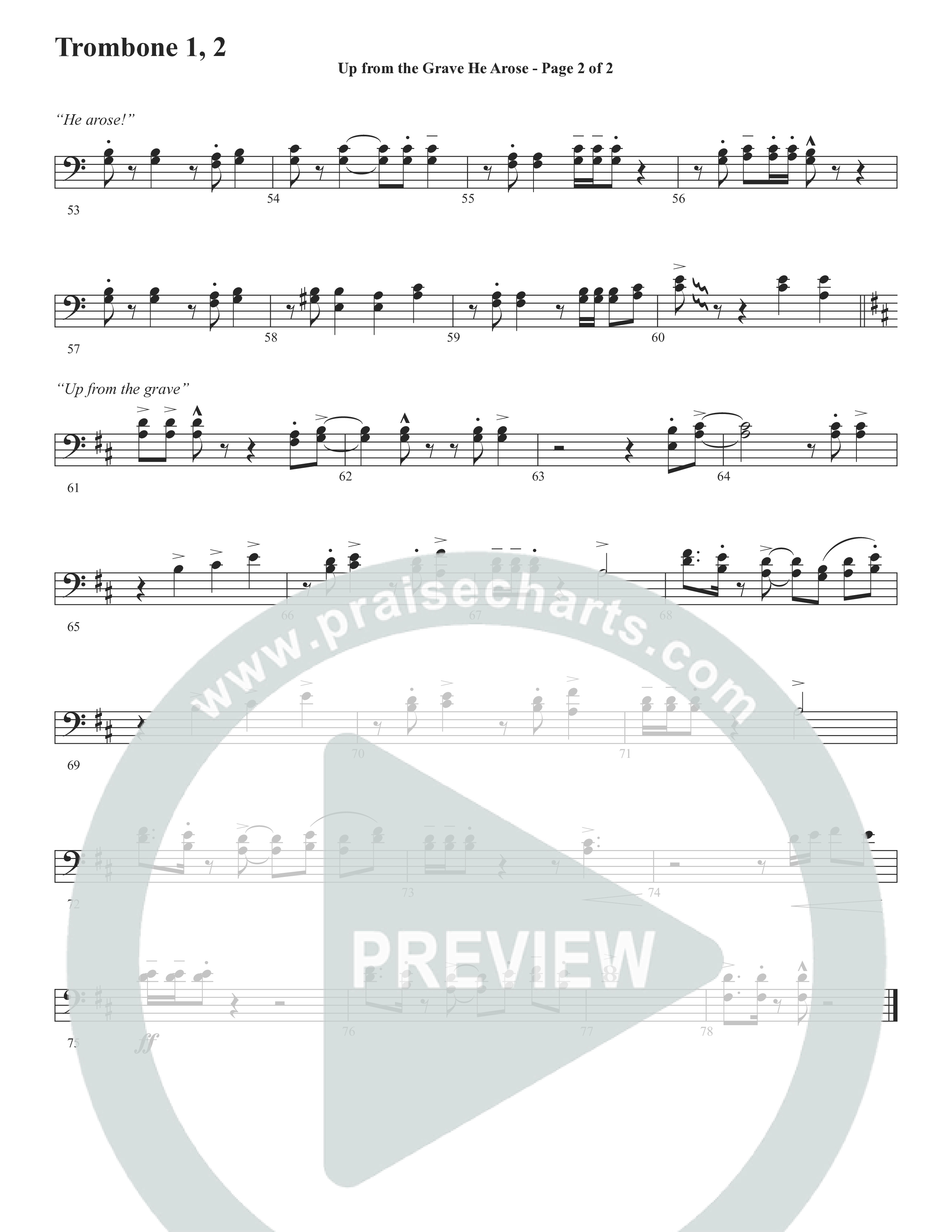 Up From The Grave He Arose (Choral Anthem SATB) Trombone 1/2 (Word Music Choral / Arr. Marty Parks)