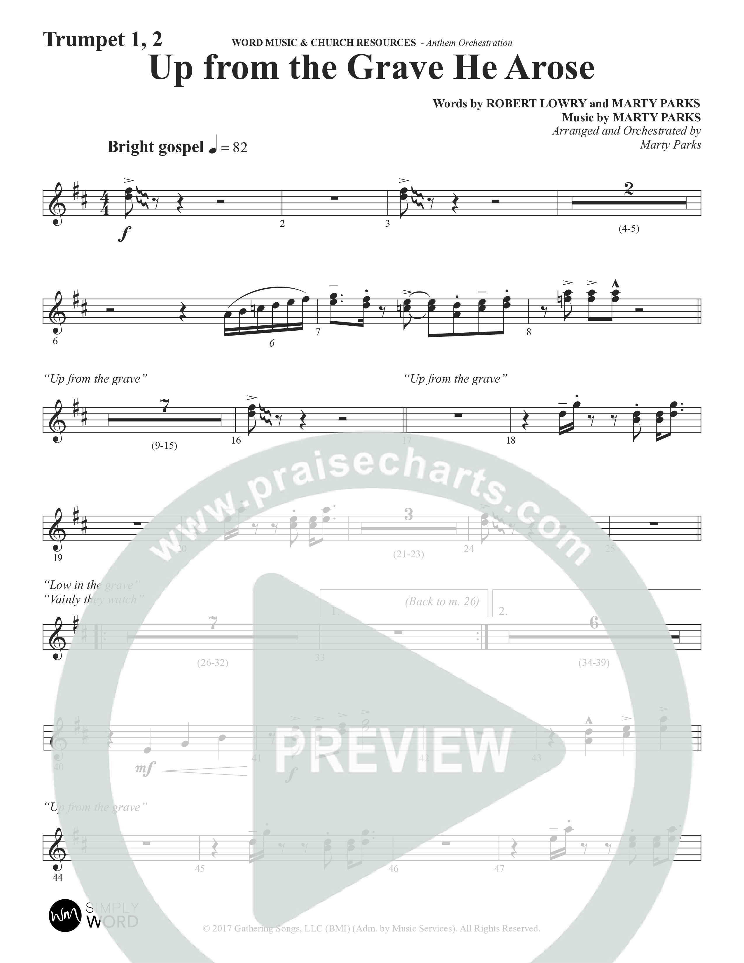 Up From The Grave He Arose (Choral Anthem SATB) Trumpet 1,2 (Word Music Choral / Arr. Marty Parks)