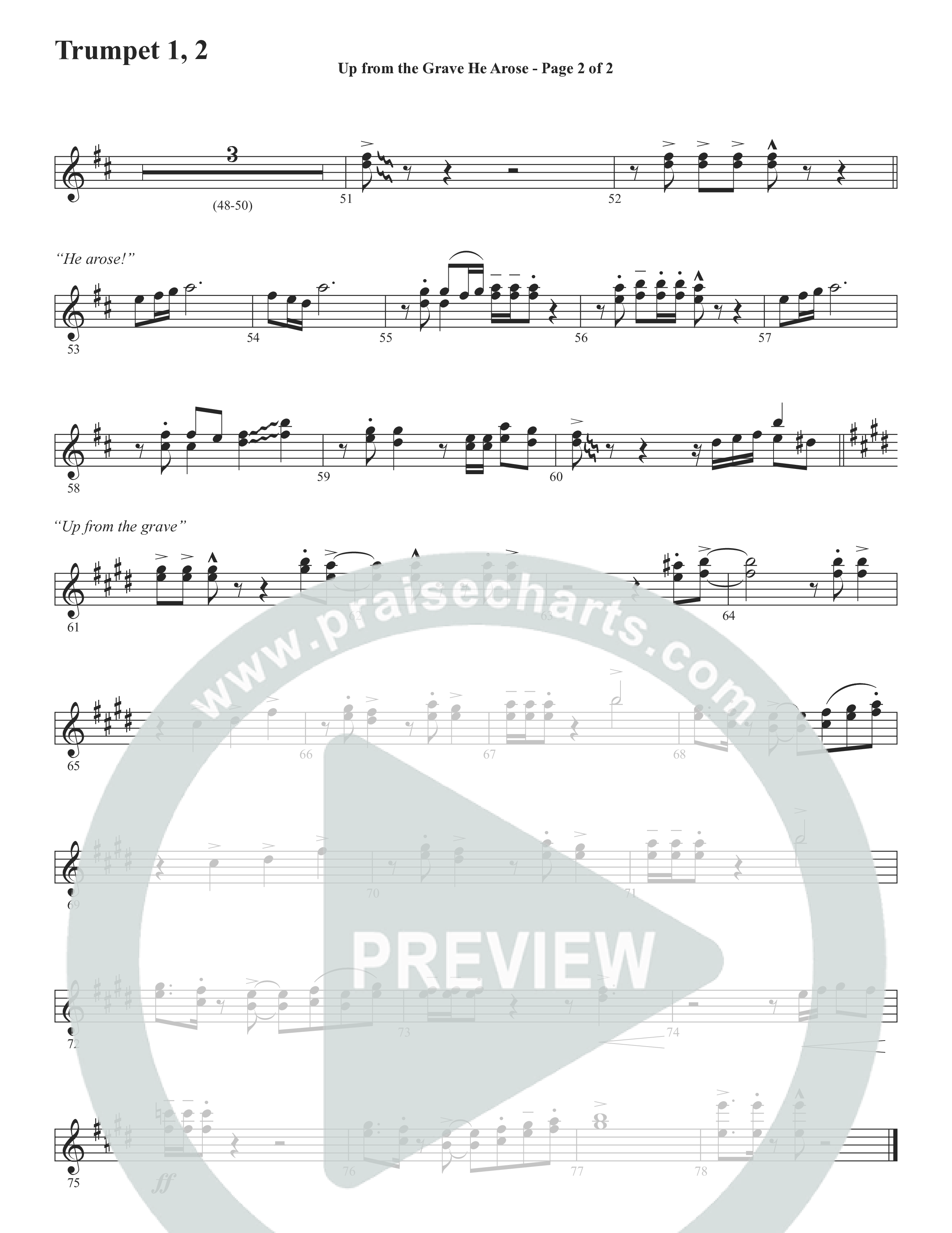 Up From The Grave He Arose (Choral Anthem SATB) Trumpet 1,2 (Word Music Choral / Arr. Marty Parks)