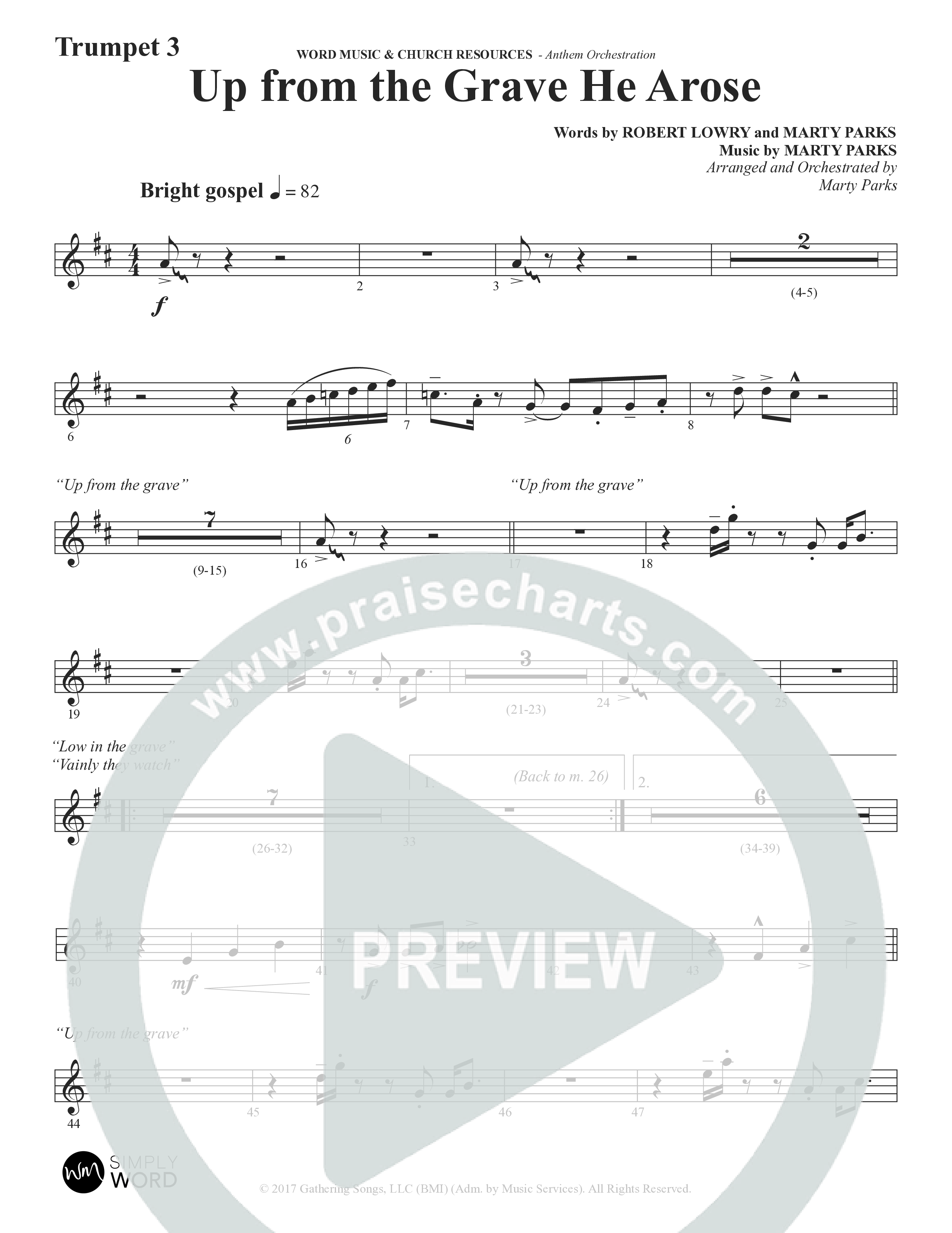 Up From The Grave He Arose (Choral Anthem SATB) Trumpet 3 (Word Music Choral / Arr. Marty Parks)