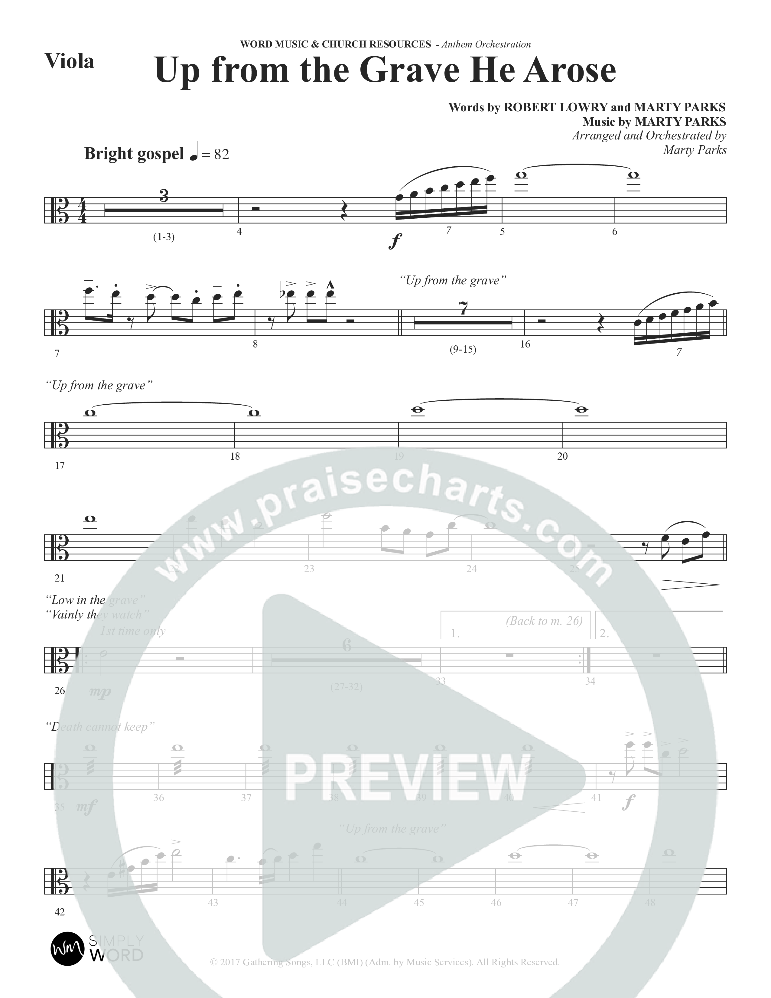 Up From The Grave He Arose (Choral Anthem SATB) Viola (Word Music Choral / Arr. Marty Parks)
