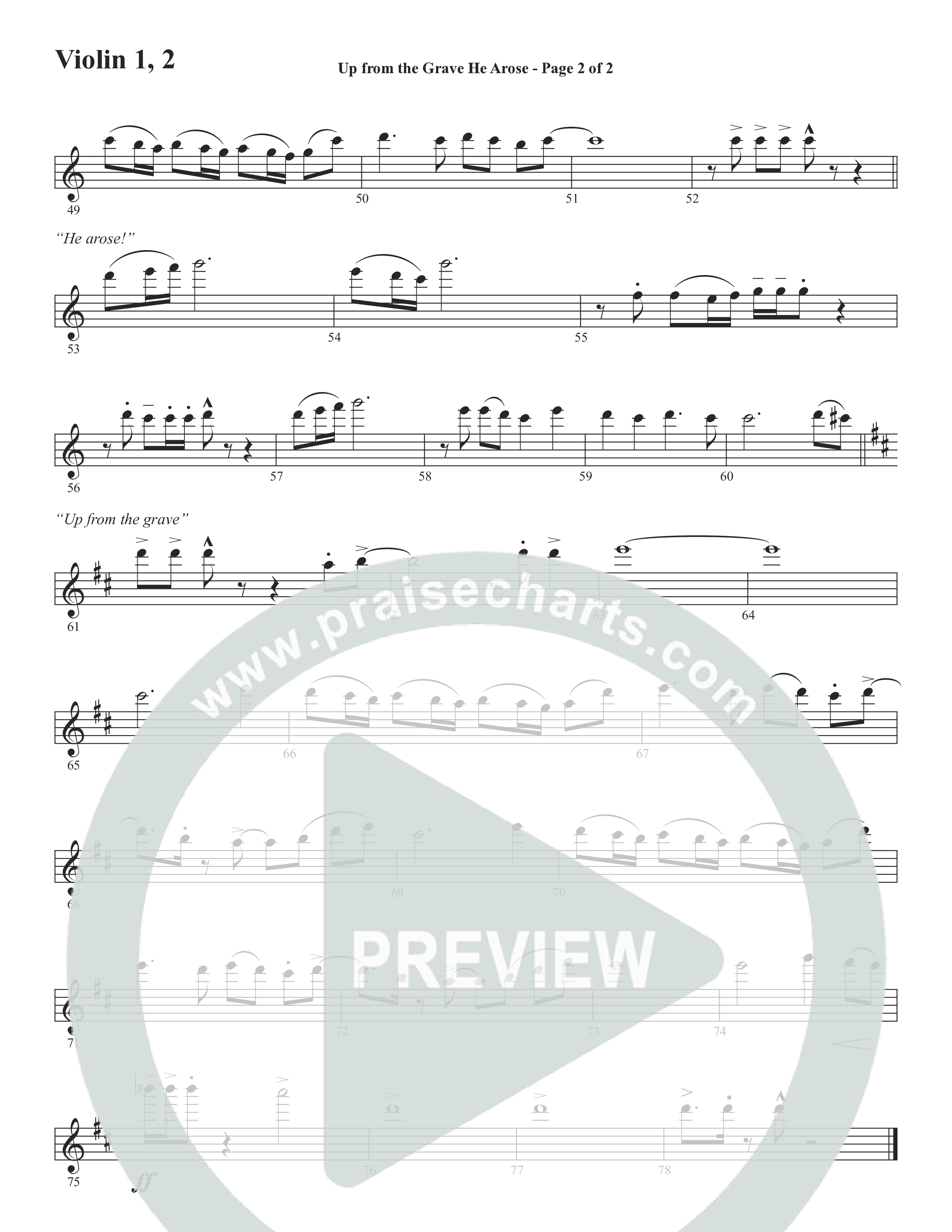 Up From The Grave He Arose (Choral Anthem SATB) Violin 1/2 (Word Music Choral / Arr. Marty Parks)