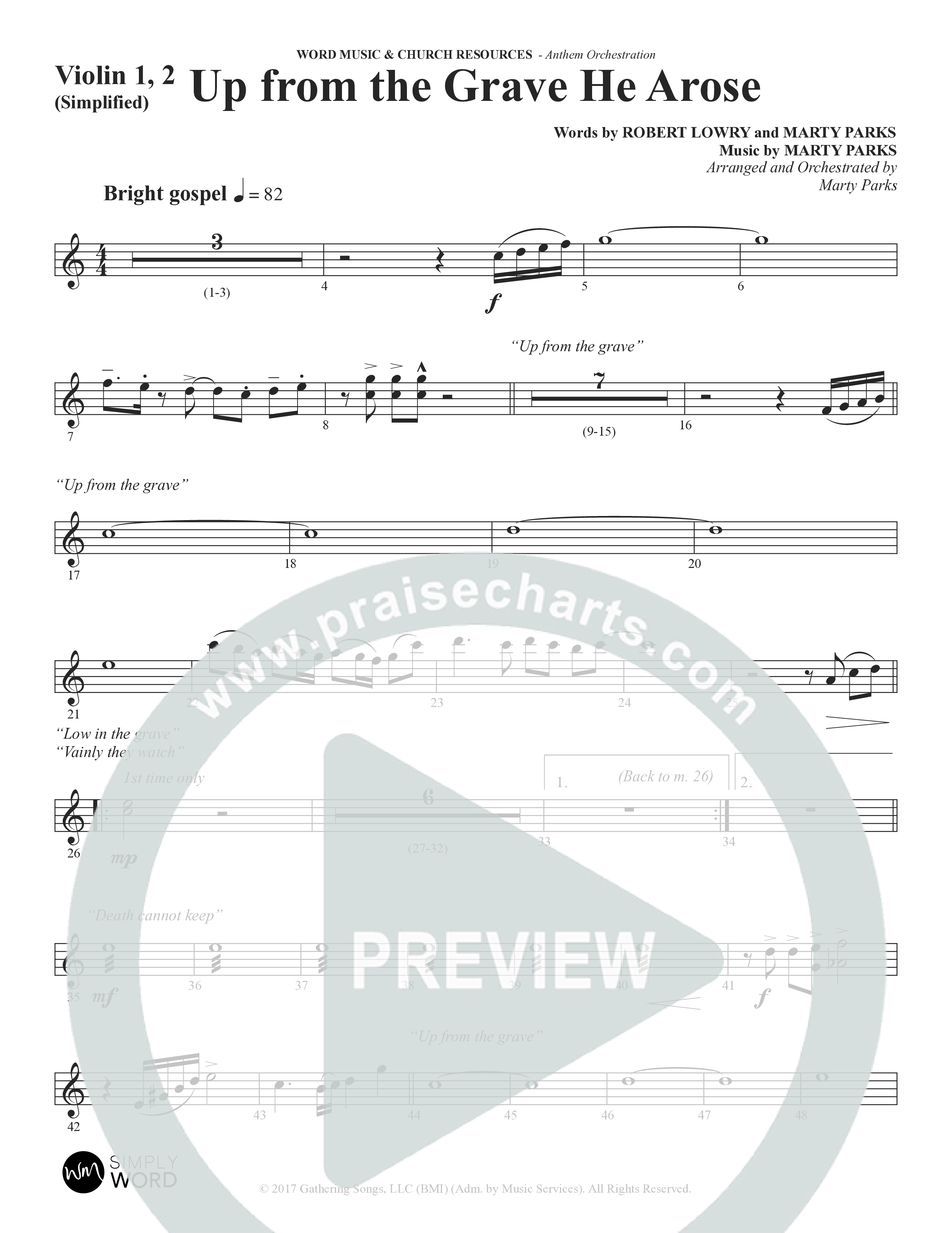 Up From The Grave He Arose (Choral Anthem SATB) Violin 1/2 (Word Music Choral / Arr. Marty Parks)